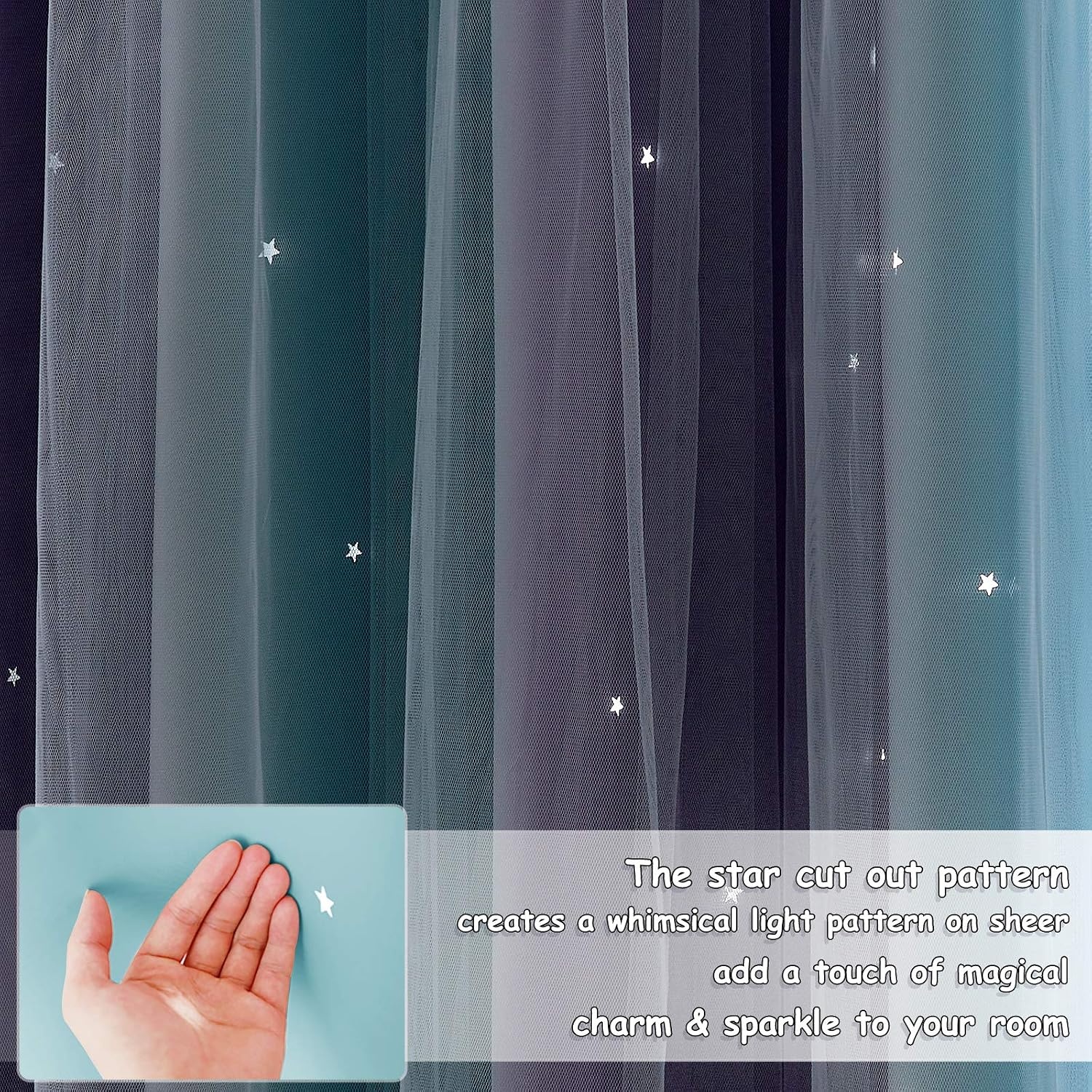 image:imageNICETOWN Kids Room Decor Curtains for Girls Nursery Star Cut Princess Room Design Curtains with Versatile Styling Options for Backdrops Pink amp Yellow amp Green amp Pink Each is W52 x L84 Sold by 2Teal Purple