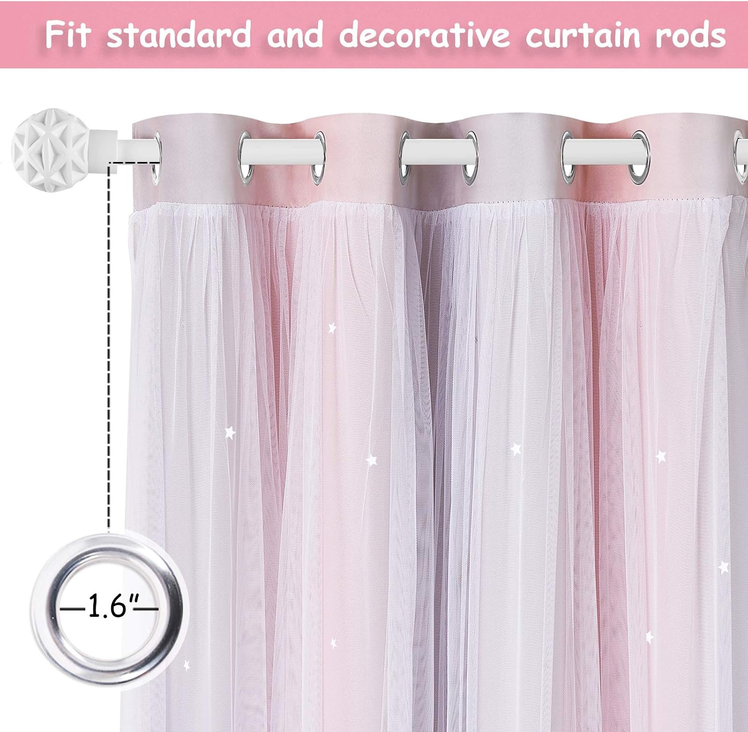 image:imageNICETOWN Kids Room Decor Curtains for Girls Nursery Star Cut Princess Room Design Curtains with Versatile Styling Options for Backdrops Pink amp Yellow amp Green amp Pink Each is W52 x L84 Sold by 2Pink Grey