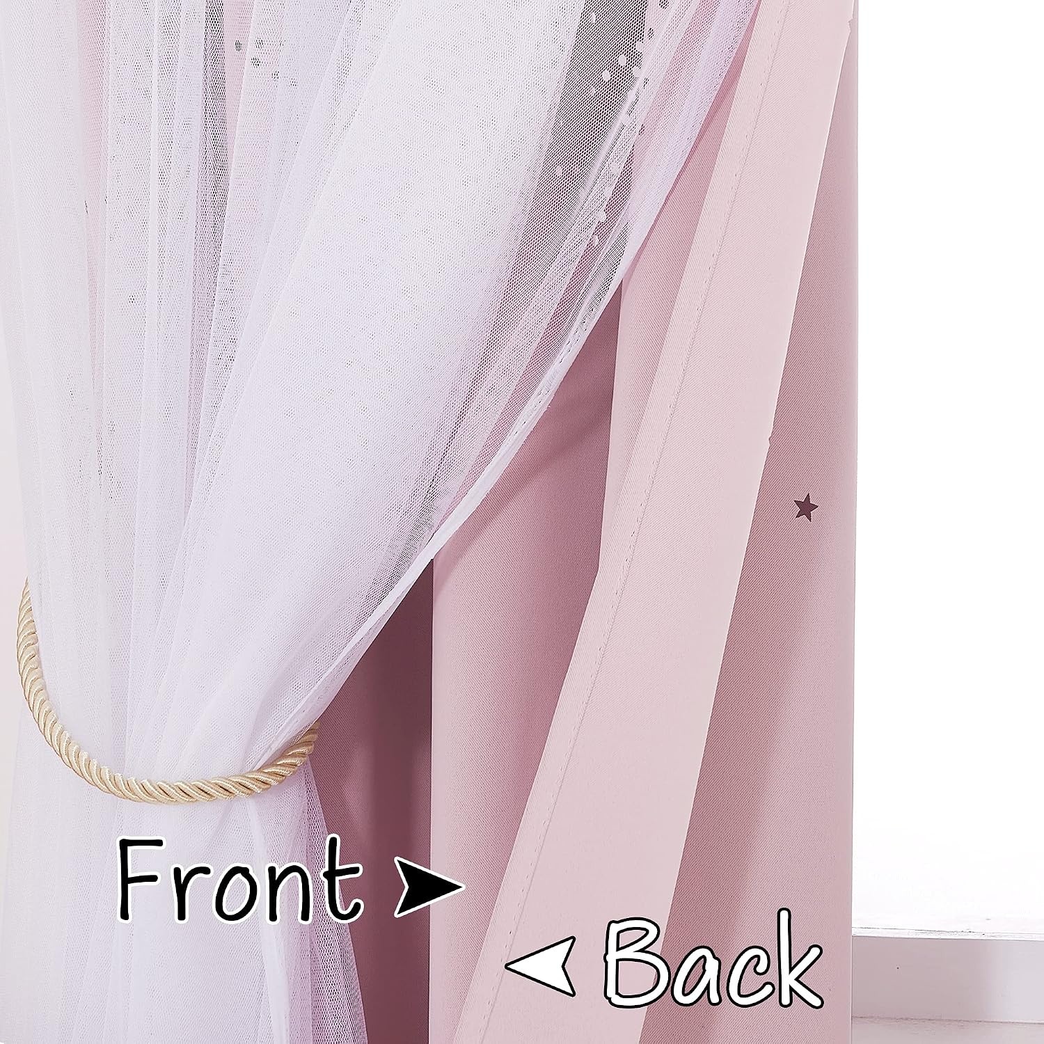 image:imageNICETOWN Kids Room Decor Curtains for Girls Nursery Star Cut Princess Room Design Curtains with Versatile Styling Options for Backdrops Pink amp Yellow amp Green amp Pink Each is W52 x L84 Sold by 2Moon Star Baby Pink