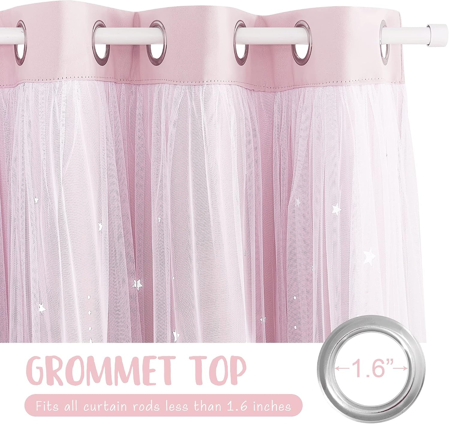 image:imageNICETOWN Kids Room Decor Curtains for Girls Nursery Star Cut Princess Room Design Curtains with Versatile Styling Options for Backdrops Pink amp Yellow amp Green amp Pink Each is W52 x L84 Sold by 2Pink