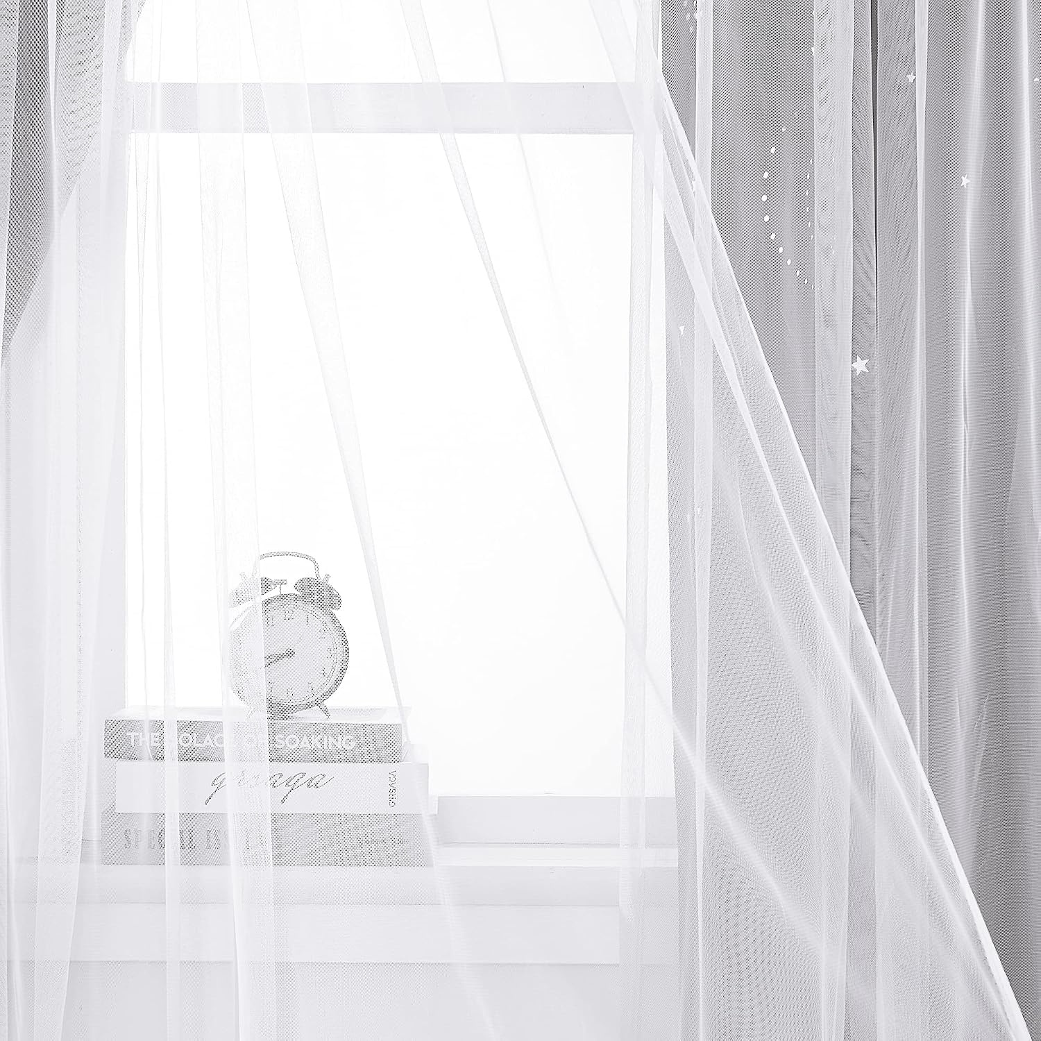 image:imageNICETOWN Kids Room Decor Curtains for Girls Nursery Star Cut Princess Room Design Curtains with Versatile Styling Options for Backdrops Pink amp Yellow amp Green amp Pink Each is W52 x L84 Sold by 2Moon Star Grey
