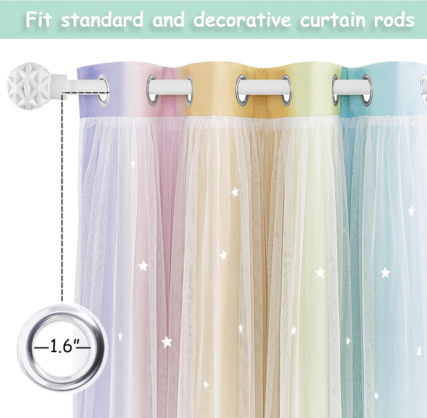 image:imageNICETOWN Kids Room Decor Curtains for Girls Nursery Star Cut Princess Room Design Curtains with Versatile Styling Options for Backdrops Pink amp Yellow amp Green amp Pink Each is W52 x L84 Sold by 2Rainbow3