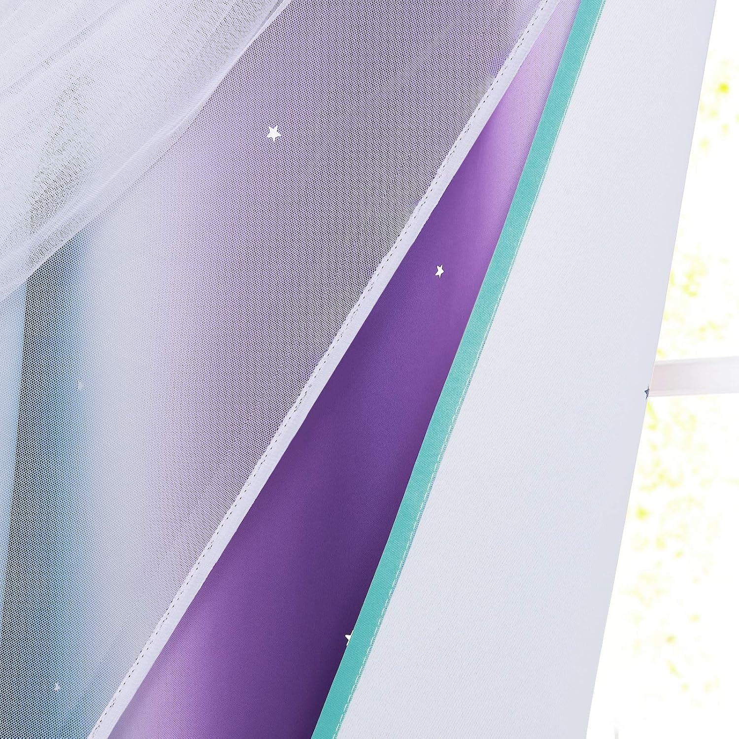 image:imageNICETOWN Kids Room Decor Curtains for Girls Nursery Star Cut Princess Room Design Curtains with Versatile Styling Options for Backdrops Pink amp Yellow amp Green amp Pink Each is W52 x L84 Sold by 2Teal Purple