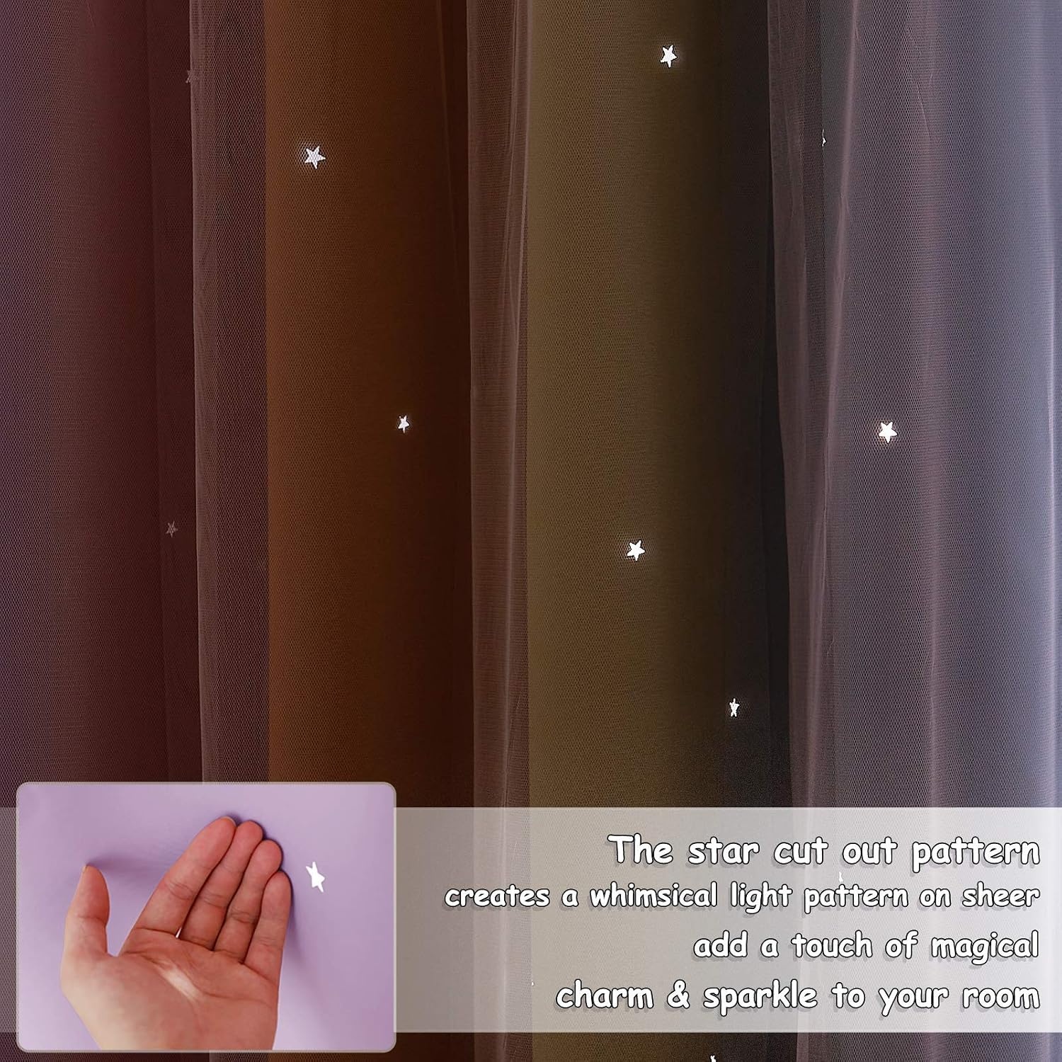 image:imageNICETOWN Kids Room Decor Curtains for Girls Nursery Star Cut Princess Room Design Curtains with Versatile Styling Options for Backdrops Pink amp Yellow amp Green amp Pink Each is W52 x L84 Sold by 2Rainbow3