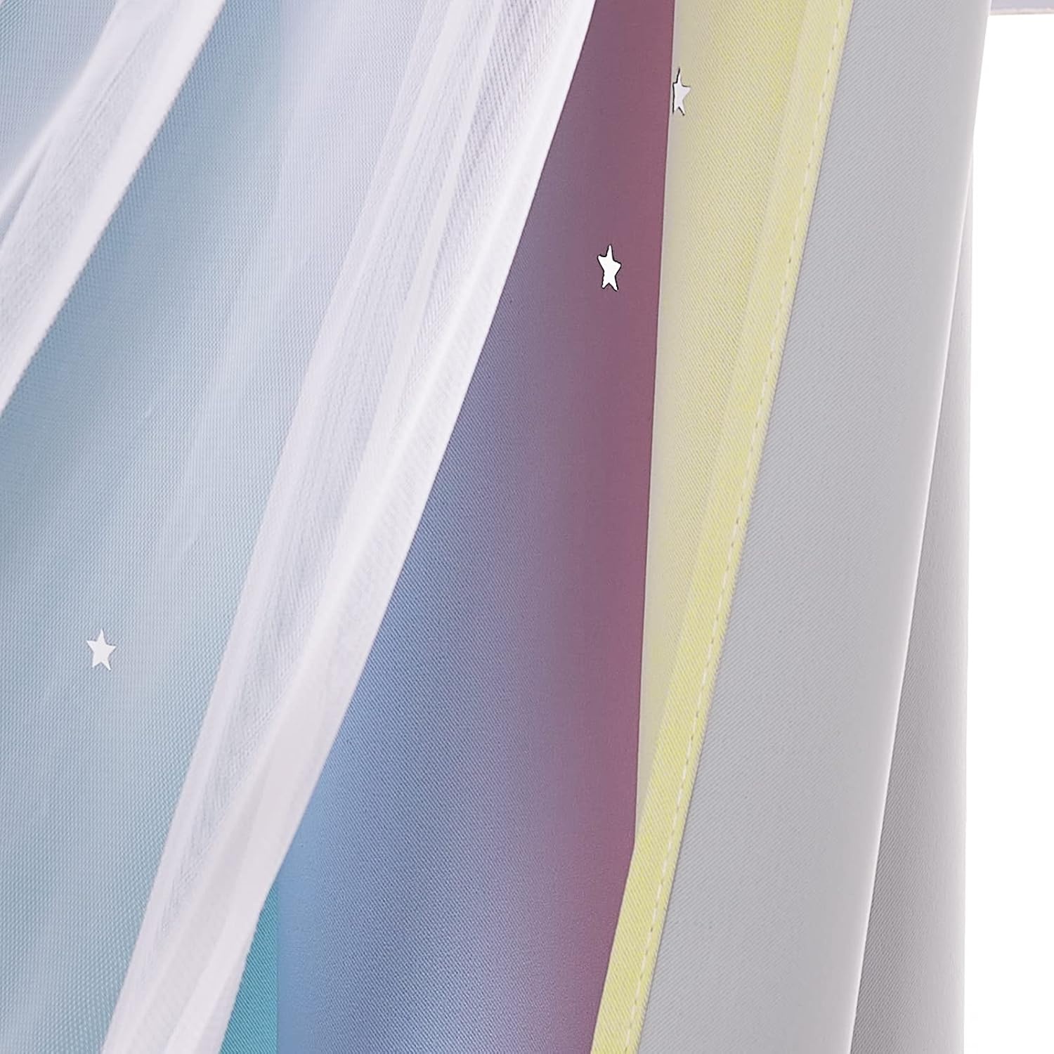 image:imageNICETOWN Kids Room Decor Curtains for Girls Nursery Star Cut Princess Room Design Curtains with Versatile Styling Options for Backdrops Pink amp Yellow amp Green amp Pink Each is W52 x L84 Sold by 2Purple Blue Yellow