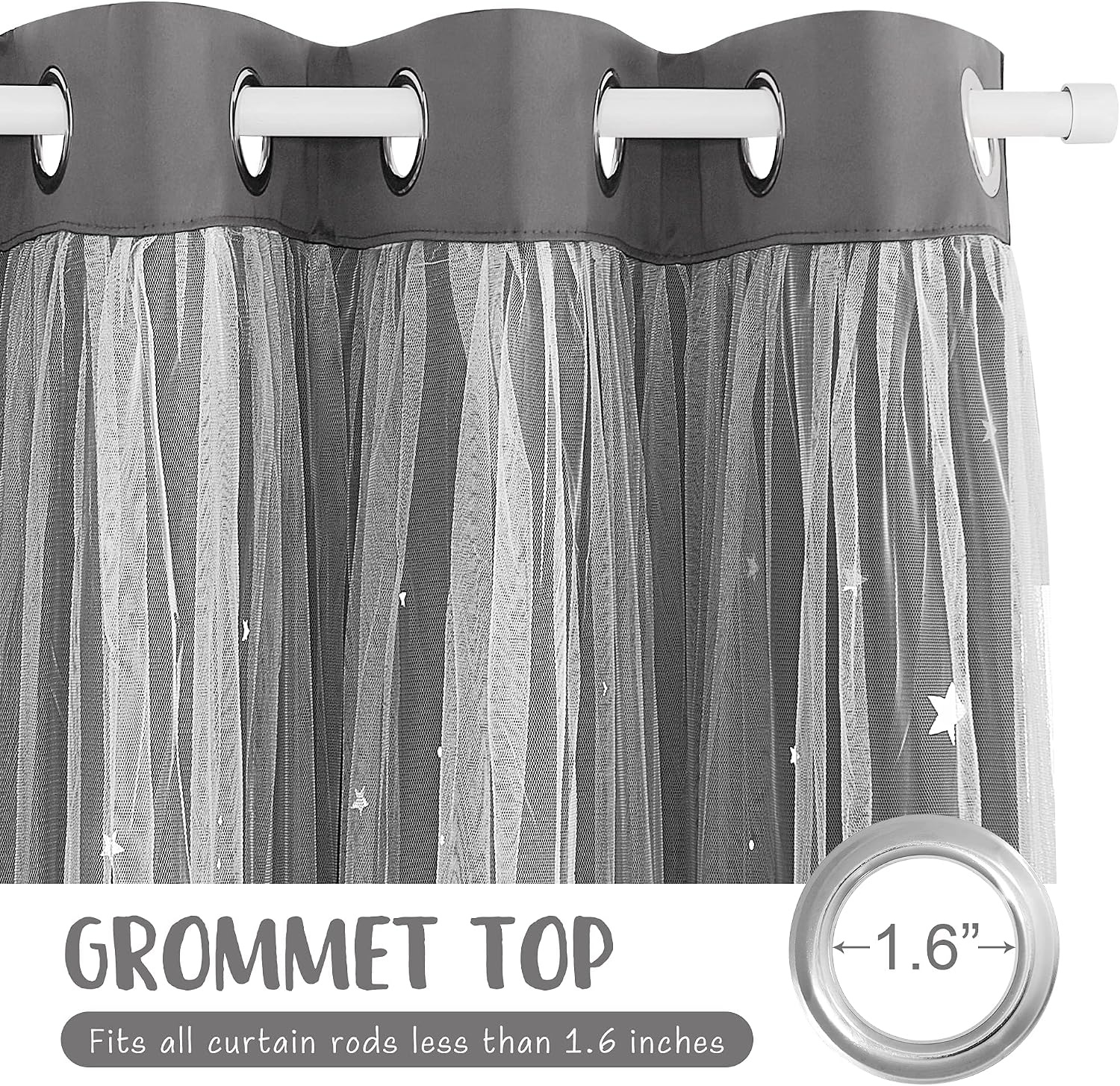 image:imageNICETOWN Kids Room Decor Curtains for Girls Nursery Star Cut Princess Room Design Curtains with Versatile Styling Options for Backdrops Pink amp Yellow amp Green amp Pink Each is W52 x L84 Sold by 2Moon Star Grey
