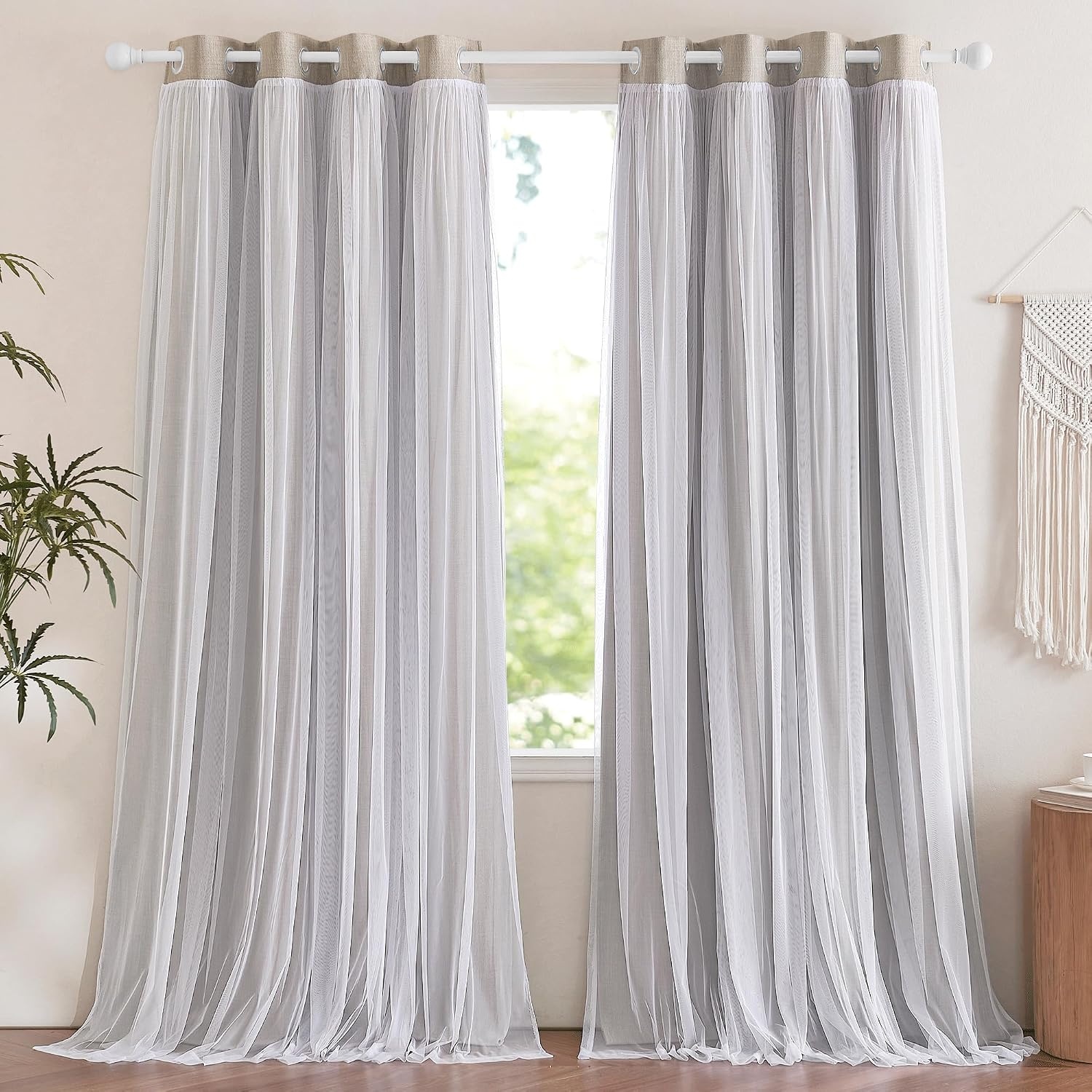 image:imageNICETOWN Kids Room Decor Curtains for Girls Nursery Star Cut Princess Room Design Curtains with Versatile Styling Options for Backdrops Pink amp Yellow amp Green amp Pink Each is W52 x L84 Sold by 2Faux Linen Angora