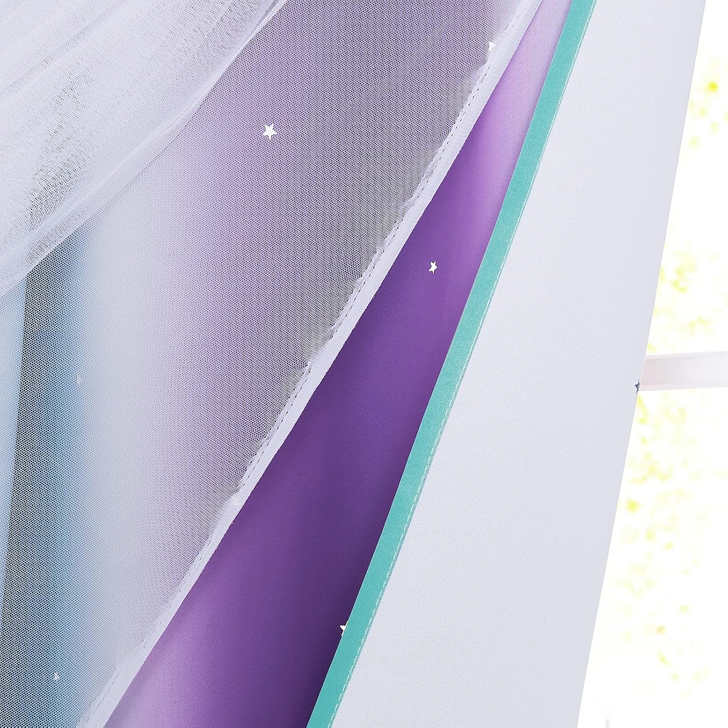 image:imageNICETOWN Kids Room Decor Curtains for Girls Nursery Star Cut Princess Room Design Curtains with Versatile Styling Options for Backdrops Pink amp Yellow amp Green amp Pink Each is W52 x L84 Sold by 2Teal Purple