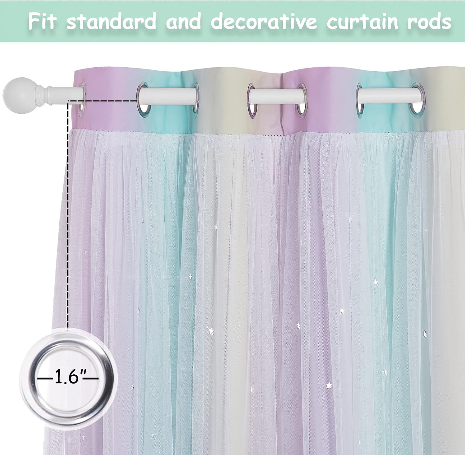 image:imageNICETOWN Kids Room Decor Curtains for Girls Nursery Star Cut Princess Room Design Curtains with Versatile Styling Options for Backdrops Pink amp Yellow amp Green amp Pink Each is W52 x L84 Sold by 2Purple Blue Yellow