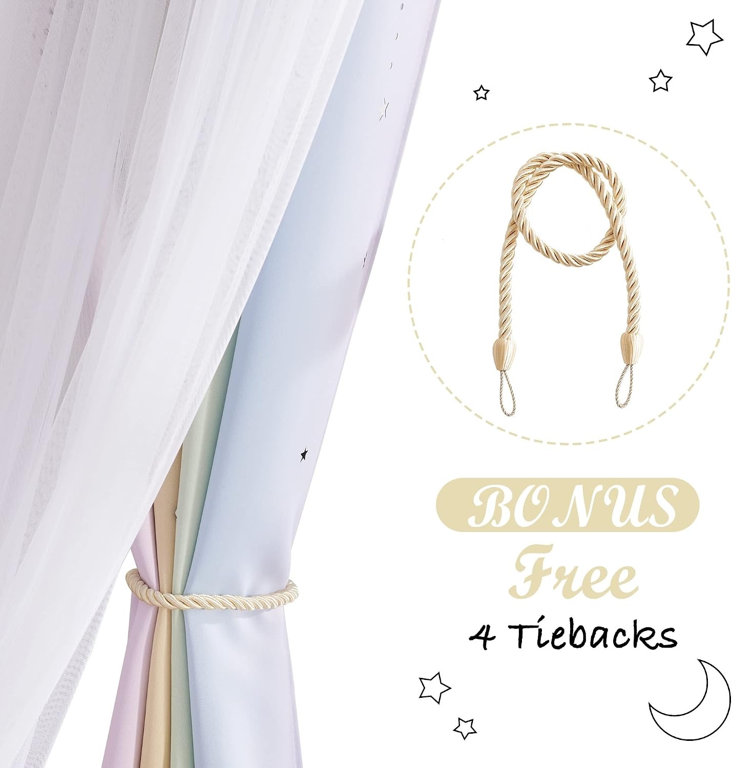image:imageNICETOWN Kids Room Decor Curtains for Girls Nursery Star Cut Princess Room Design Curtains with Versatile Styling Options for Backdrops Pink amp Yellow amp Green amp Pink Each is W52 x L84 Sold by 2Moon Star Rainbow1
