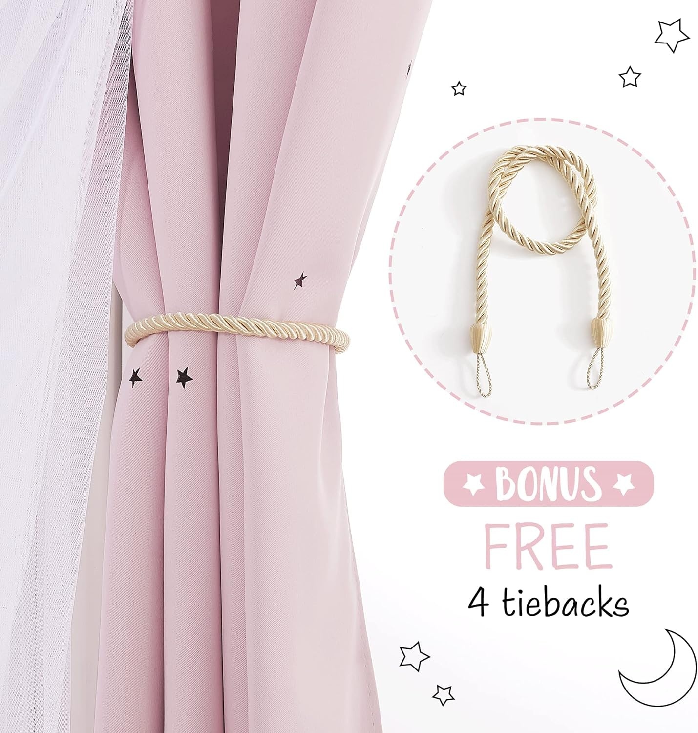 image:imageNICETOWN Kids Room Decor Curtains for Girls Nursery Star Cut Princess Room Design Curtains with Versatile Styling Options for Backdrops Pink amp Yellow amp Green amp Pink Each is W52 x L84 Sold by 2Moon Star Baby Pink