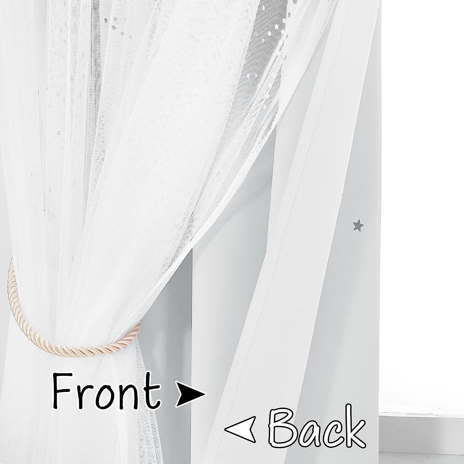 image:imageNICETOWN Kids Room Decor Curtains for Girls Nursery Star Cut Princess Room Design Curtains with Versatile Styling Options for Backdrops Pink amp Yellow amp Green amp Pink Each is W52 x L84 Sold by 2Moon Star Greyish White