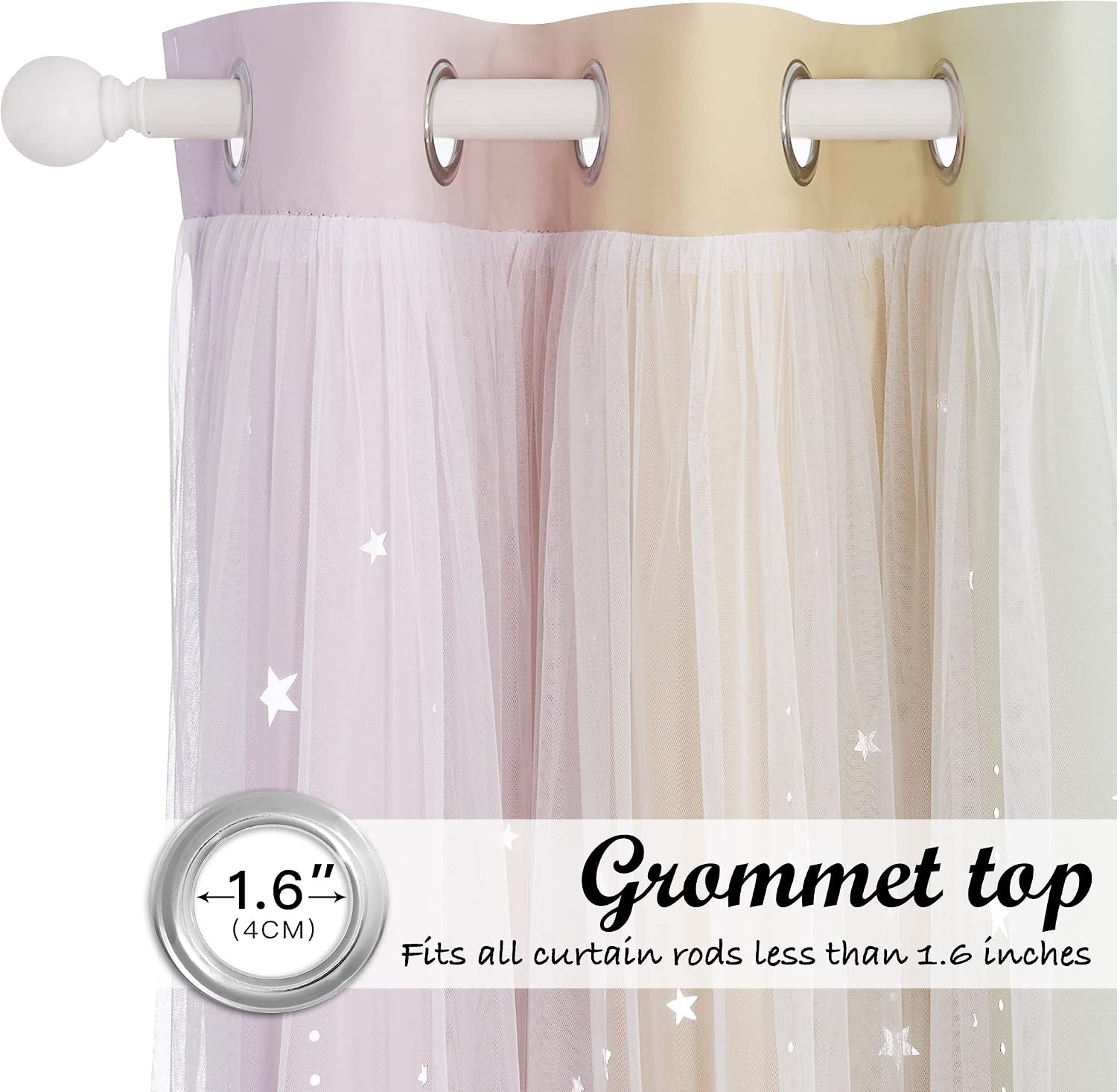 image:imageNICETOWN Kids Room Decor Curtains for Girls Nursery Star Cut Princess Room Design Curtains with Versatile Styling Options for Backdrops Pink amp Yellow amp Green amp Pink Each is W52 x L84 Sold by 2Moon Star Rainbow1