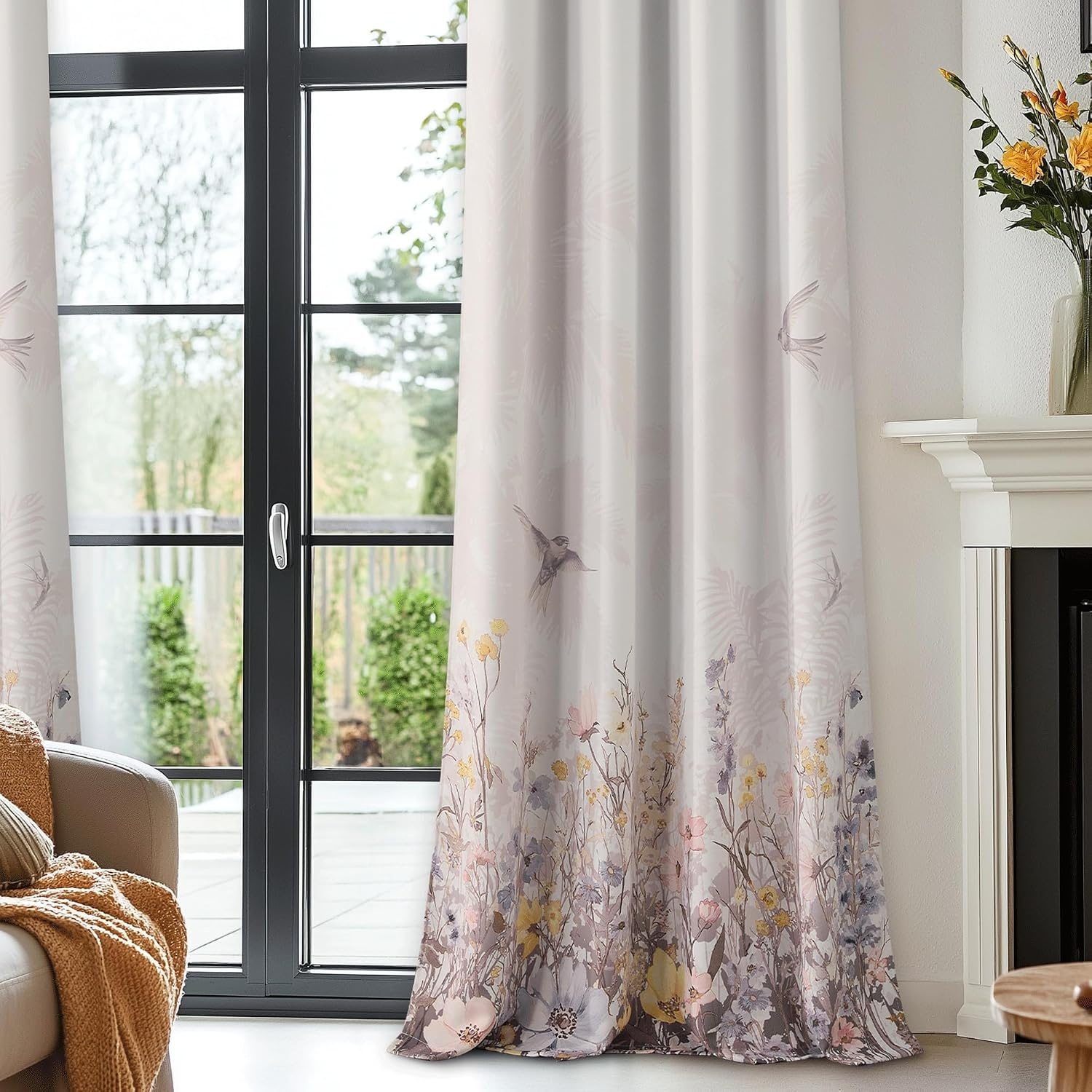 image:imageNICETOWN Pastel Floral Blackout Curtains 84 Inch Length Tropical Wildflowers amp Birds Print Grommet Rustic Thermal Insulated Botanical Curtains for Bedroom Living Room 2 Panels 52W x 84LSoft Pinkwhite