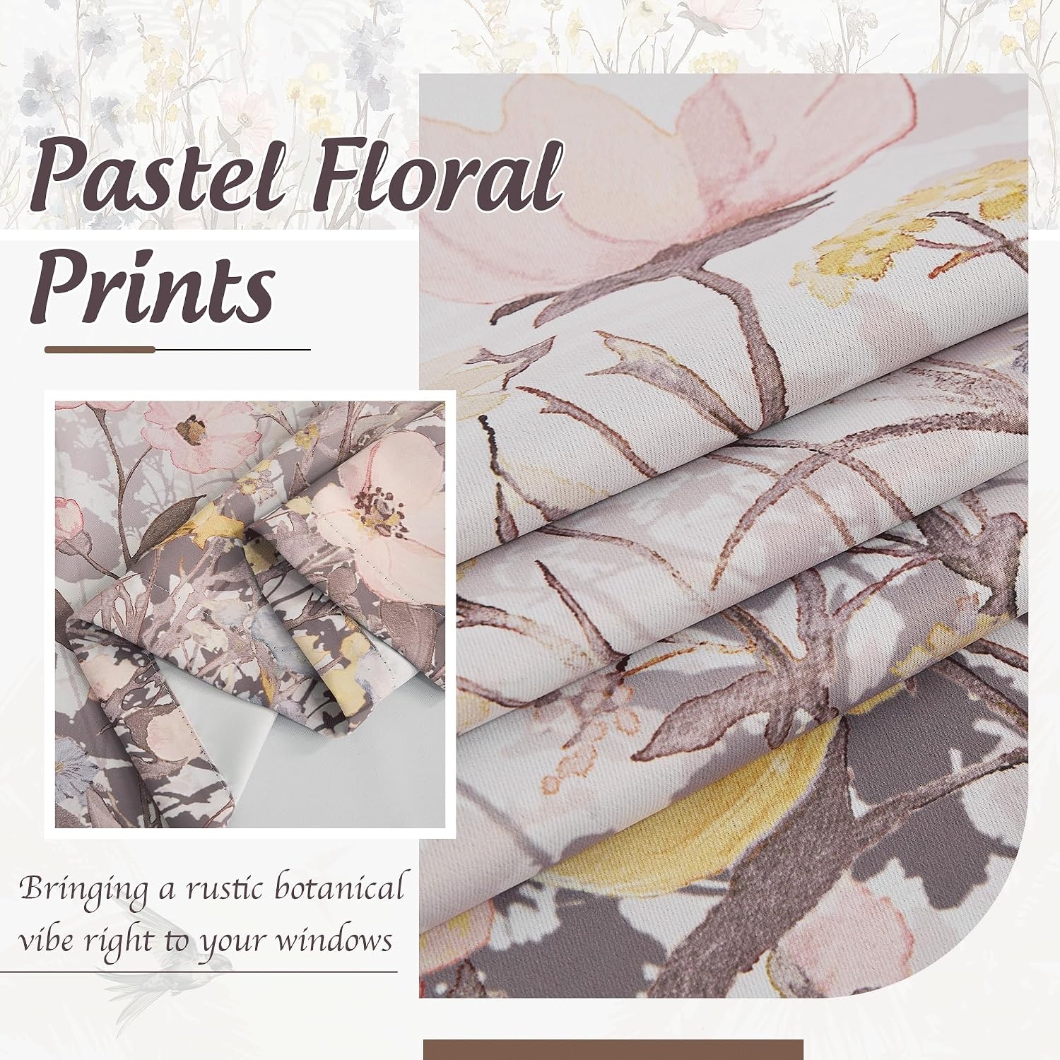 image:imageNICETOWN Pastel Floral Blackout Curtains 84 Inch Length Tropical Wildflowers amp Birds Print Grommet Rustic Thermal Insulated Botanical Curtains for Bedroom Living Room 2 Panels 52W x 84LSoft Pinkwhite