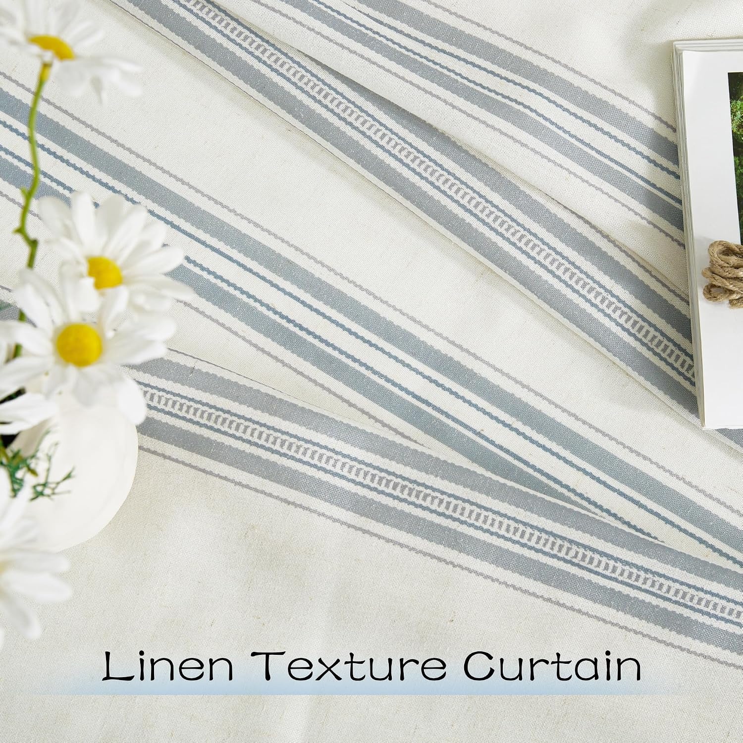 image:imageNICETOWN Taupe Plaid Print Linen Gingham Curtains 96 inches LongSea Blue