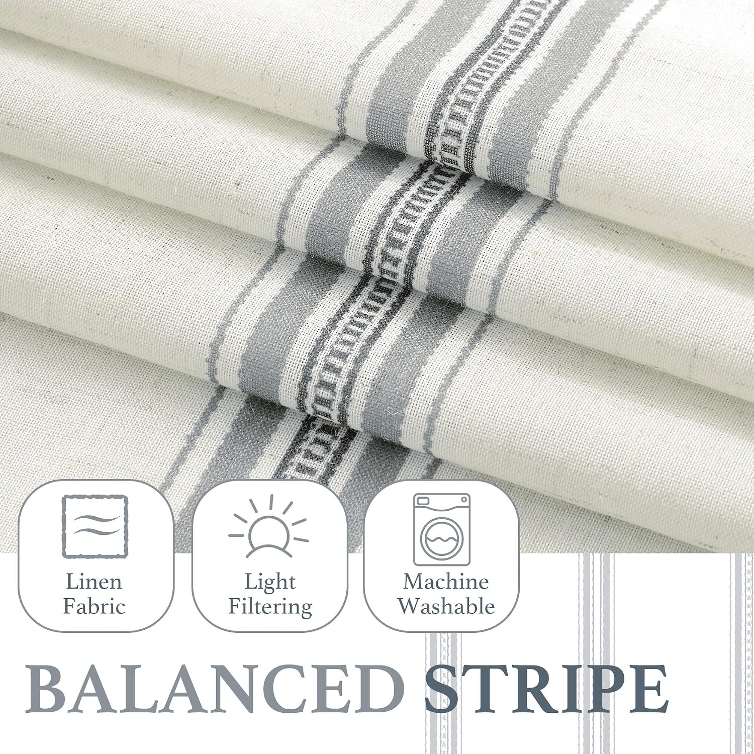 image:imageNICETOWN Taupe Plaid Print Linen Gingham Curtains 96 inches LongSea Blue