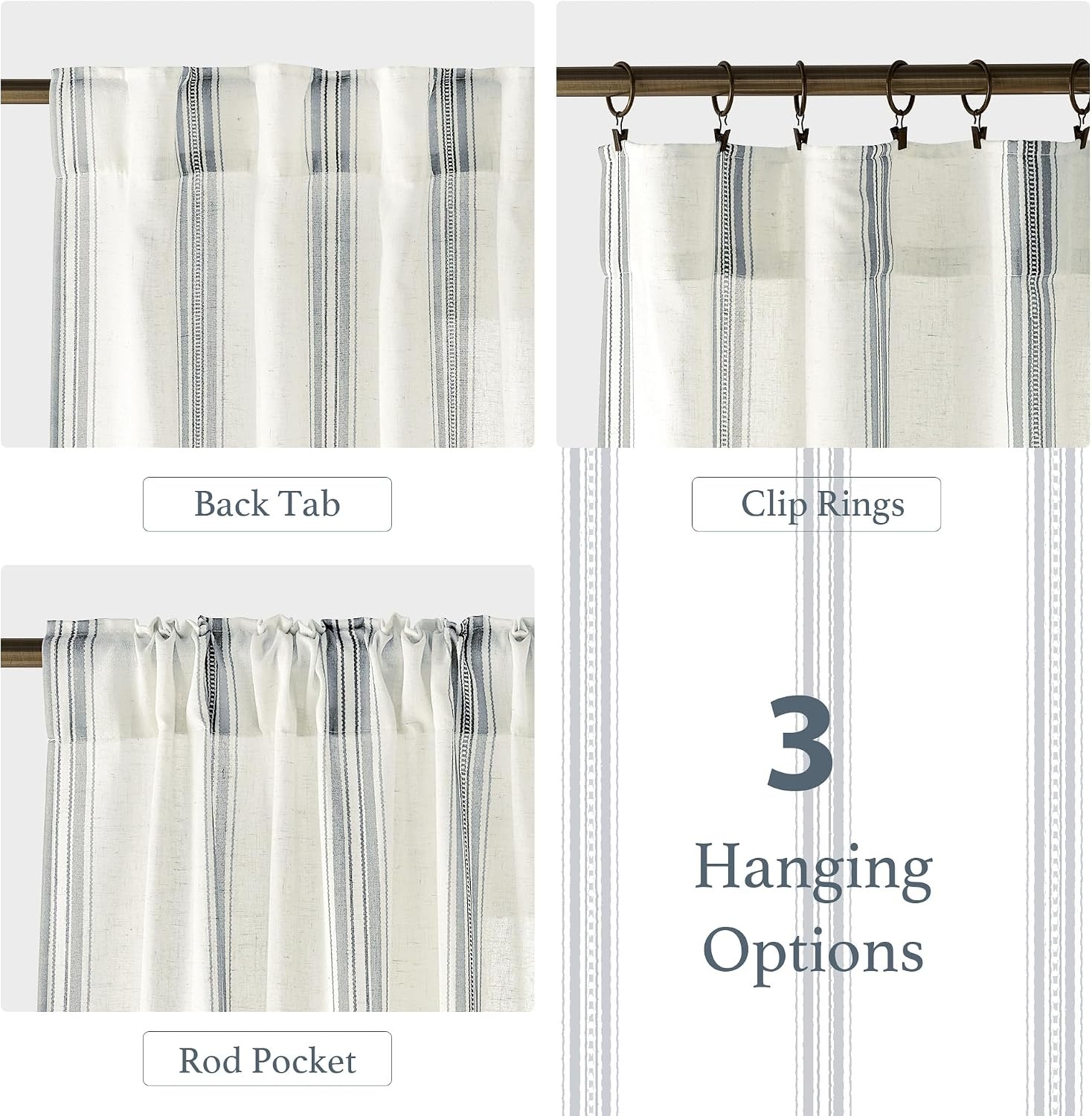 image:imageNICETOWN Taupe Plaid Print Linen Gingham Curtains 96 inches LongSea Blue
