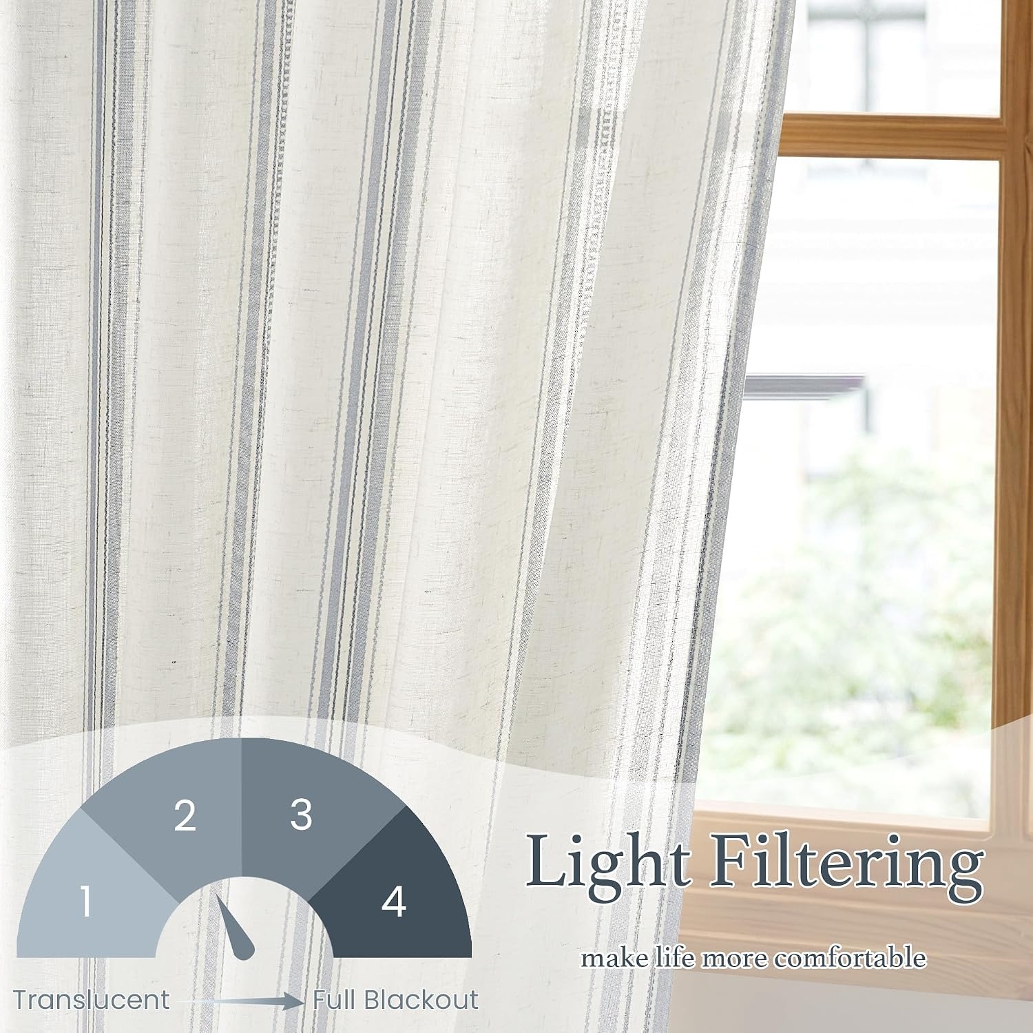 image:imageNICETOWN Taupe Plaid Print Linen Gingham Curtains 96 inches LongSea Blue