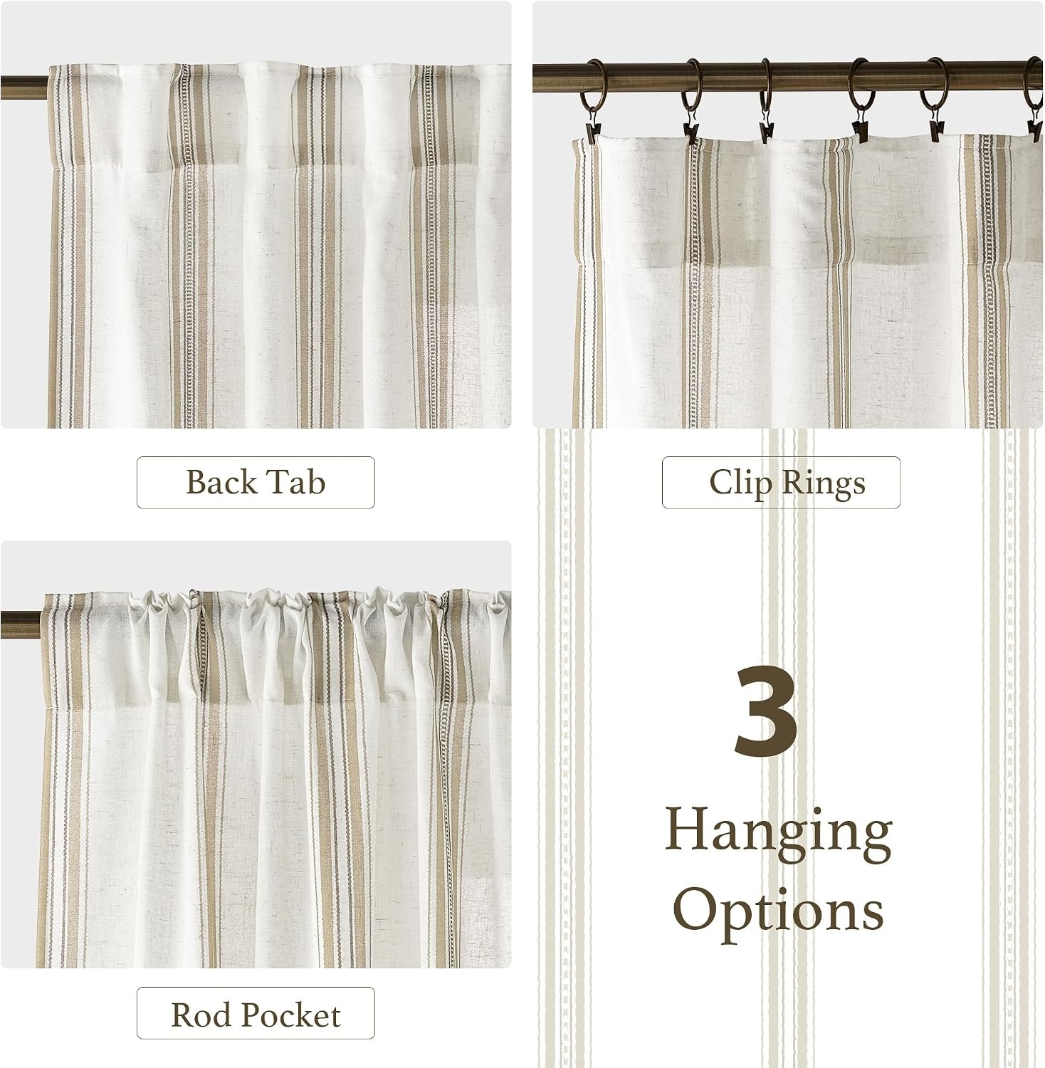 image:imageNICETOWN Taupe Plaid Print Linen Gingham Curtains 96 inches LongTaupe