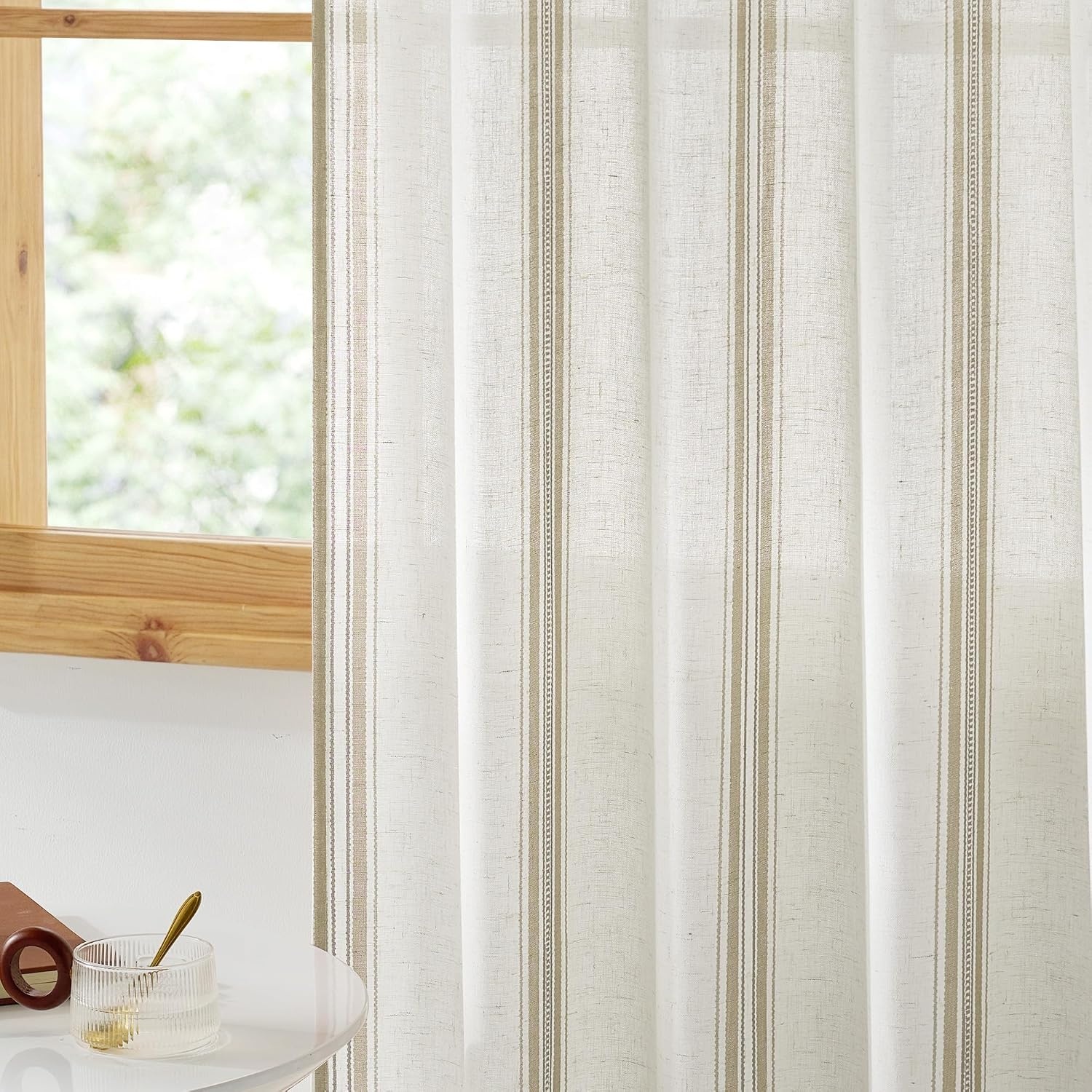 image:imageNICETOWN Taupe Plaid Print Linen Gingham Curtains 96 inches LongTaupe