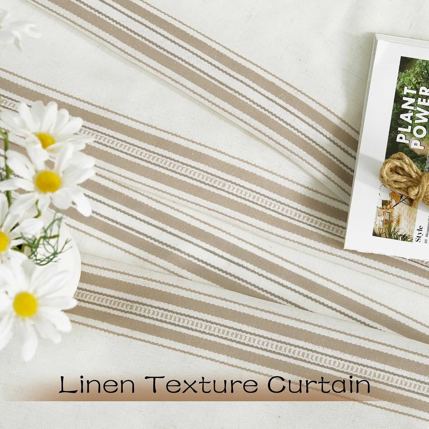 image:imageNICETOWN Taupe Plaid Print Linen Gingham Curtains 96 inches LongTaupe