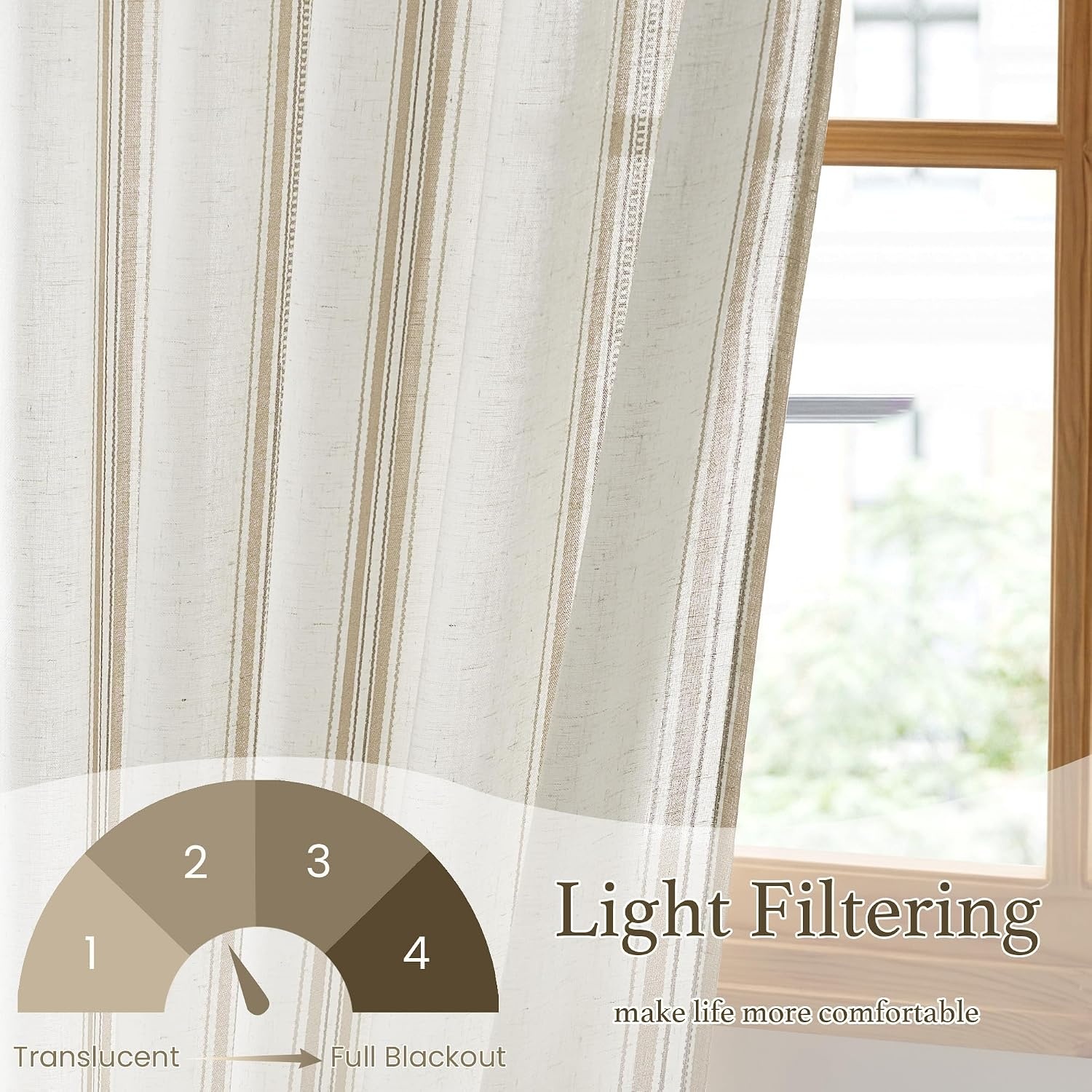 image:imageNICETOWN Taupe Plaid Print Linen Gingham Curtains 96 inches LongTaupe