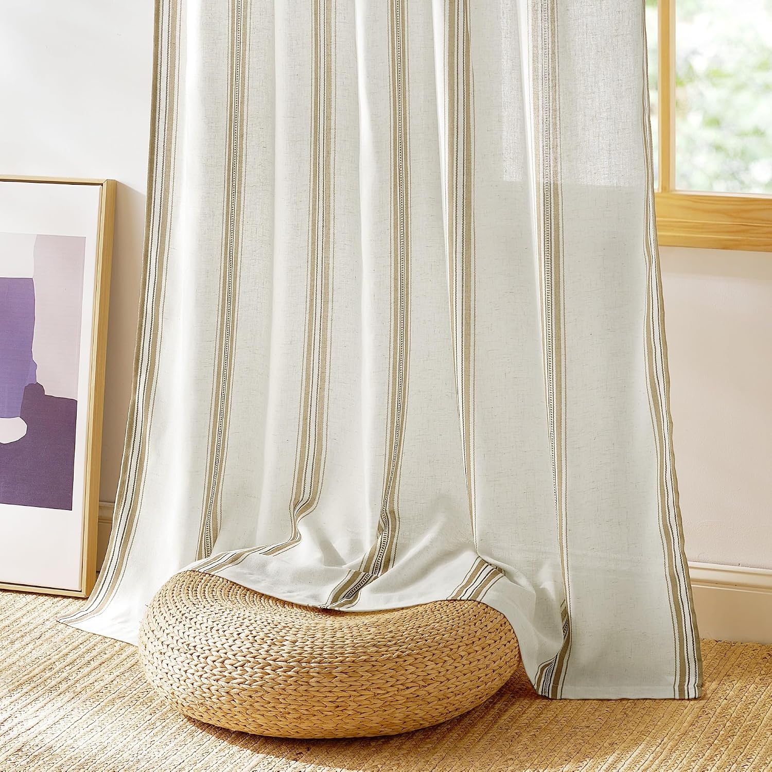 image:imageNICETOWN Taupe Plaid Print Linen Gingham Curtains 96 inches LongTaupe