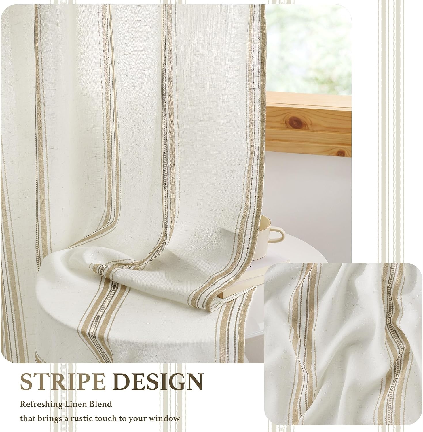 image:imageNICETOWN Taupe Plaid Print Linen Gingham Curtains 96 inches LongTaupe