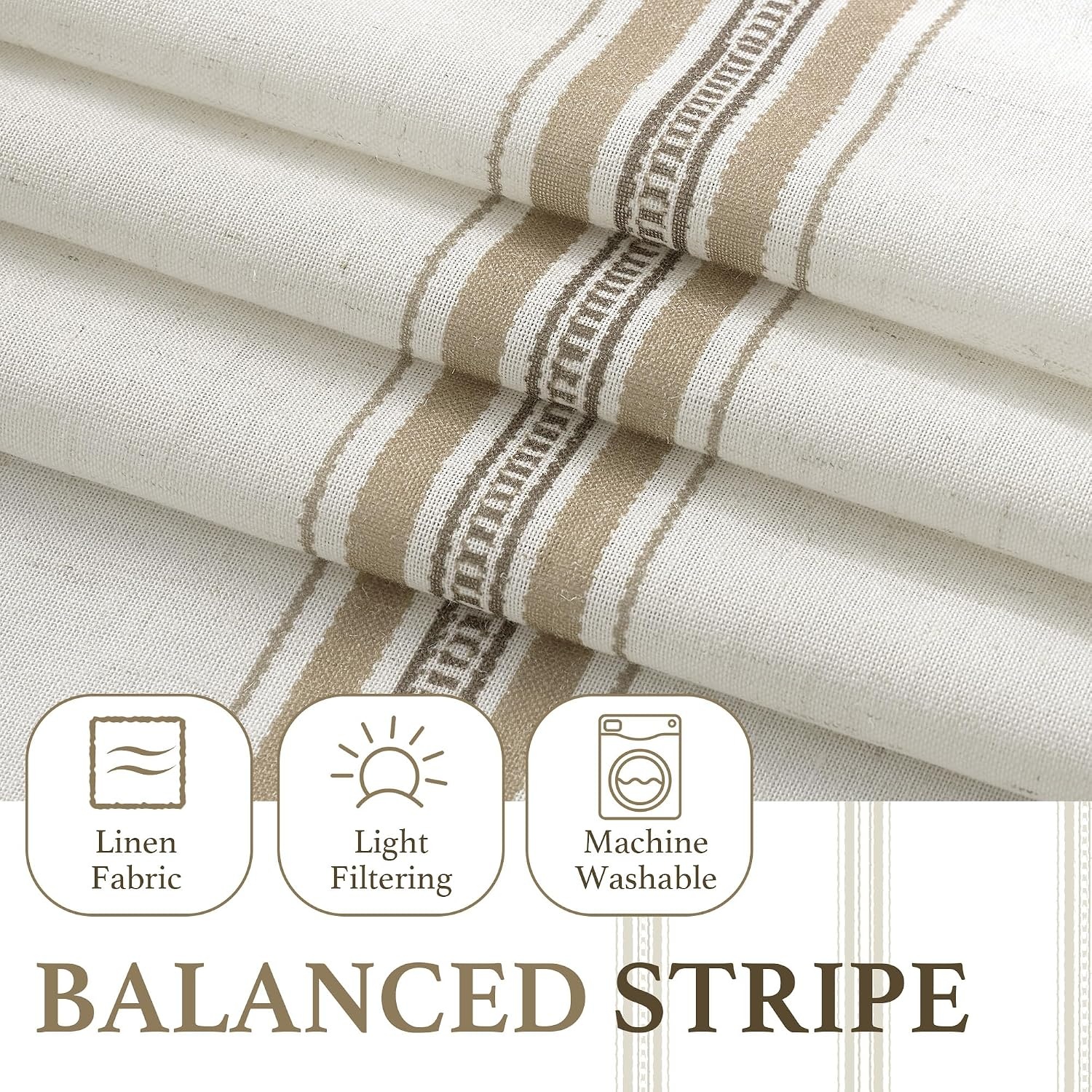image:imageNICETOWN Taupe Plaid Print Linen Gingham Curtains 96 inches LongTaupe