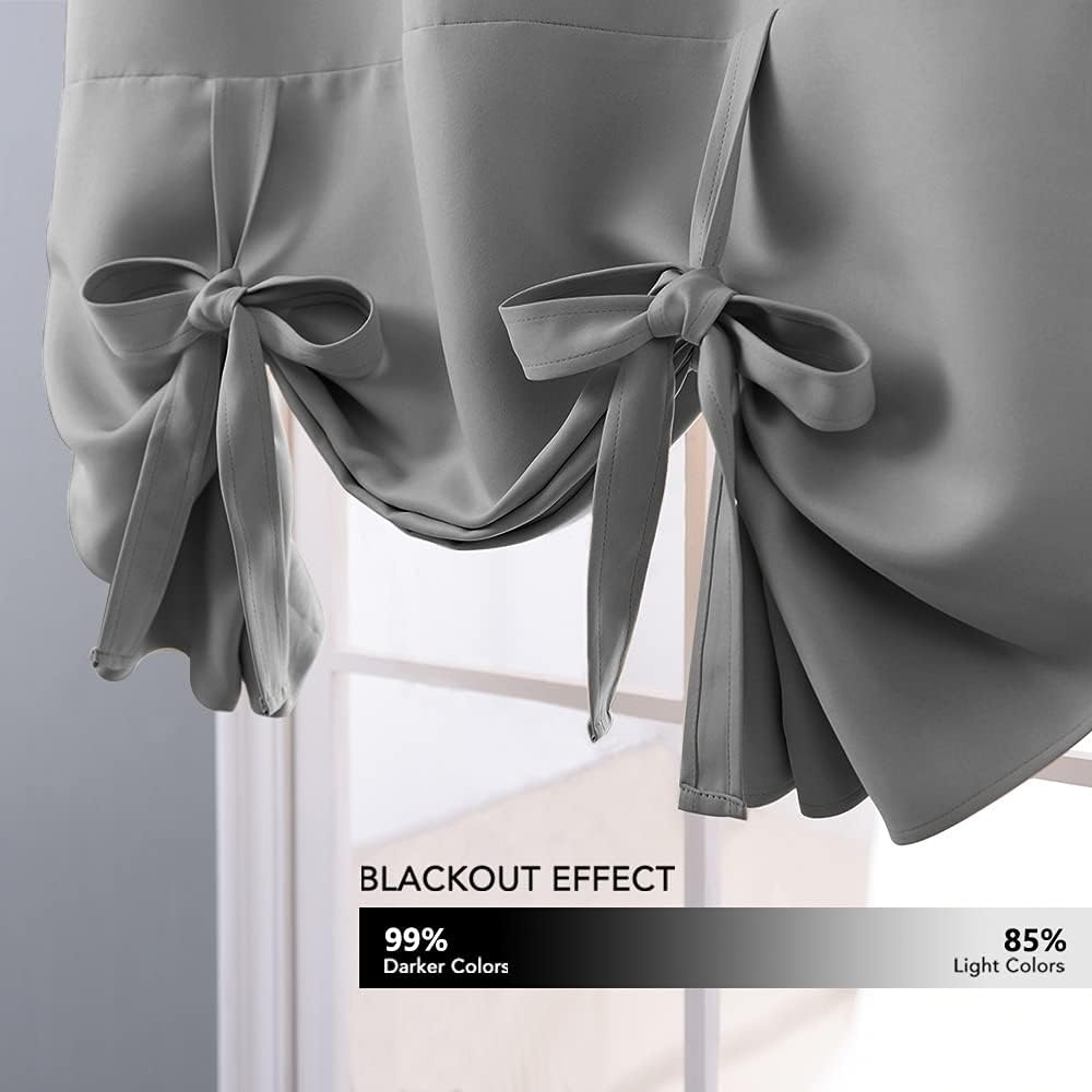 image:imageNICETOWN Thermal Insulated Blackout Short Curtain Bathroom Curtain Gray Tie Up Shade for Small Window Window Valance Balloon Roman Blind Rod Pocket Panel 46 inches W x 63 inches LSilver Grey