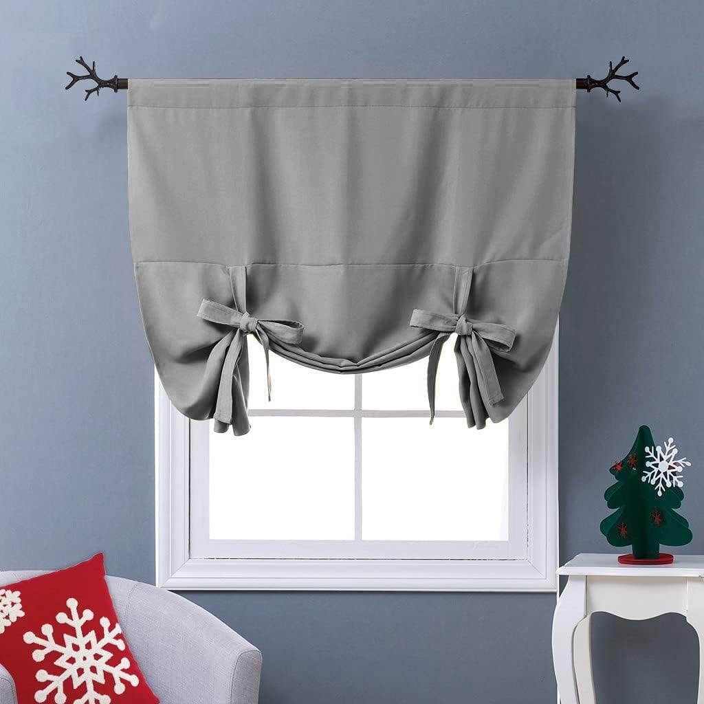 image:imageNICETOWN Thermal Insulated Blackout Short Curtain Bathroom Curtain Gray Tie Up Shade for Small Window Window Valance Balloon Roman Blind Rod Pocket Panel 46 inches W x 63 inches LSilver Grey