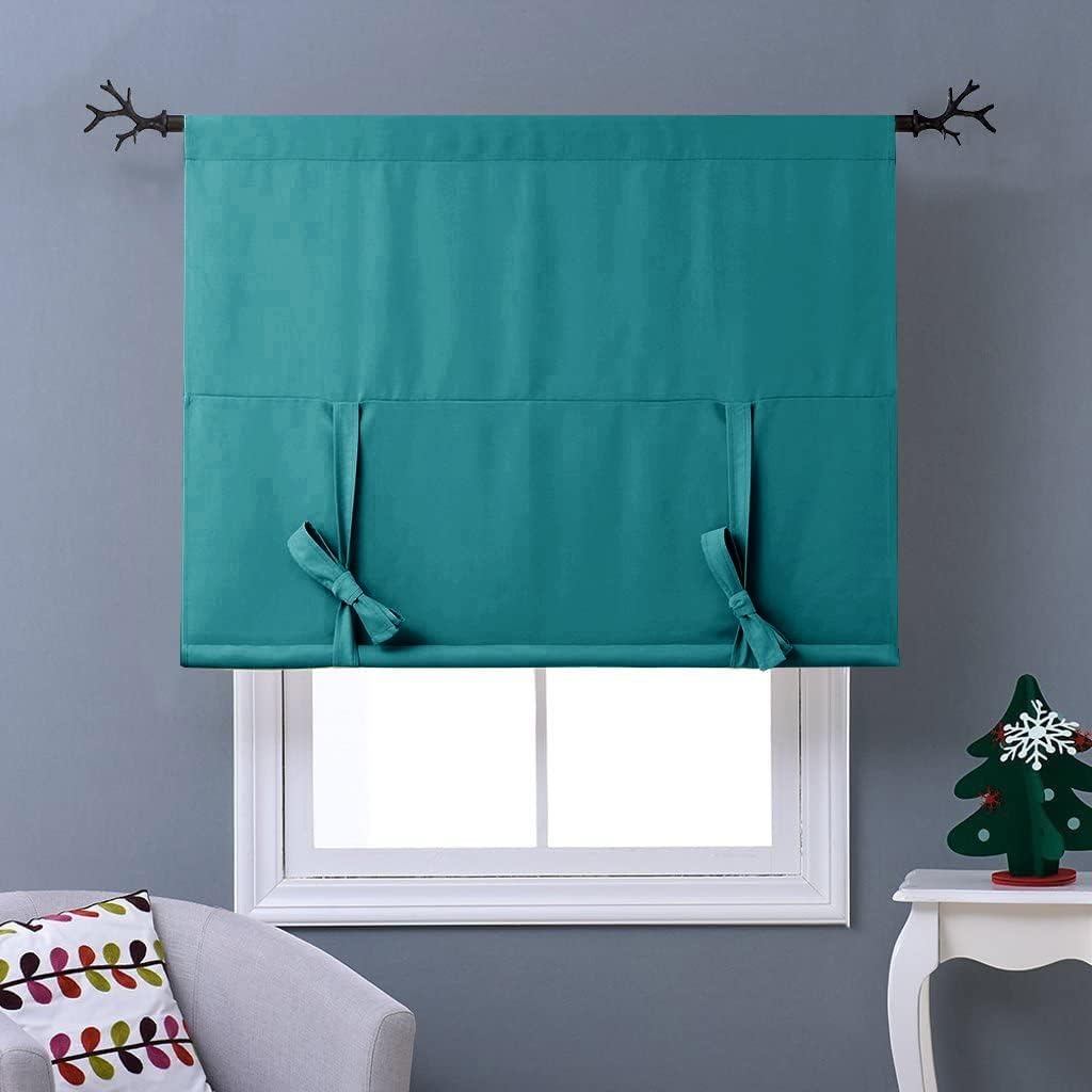 image:imageNICETOWN Thermal Insulated Blackout Short Curtain Bathroom Curtain Gray Tie Up Shade for Small Window Window Valance Balloon Roman Blind Rod Pocket Panel 46 inches W x 63 inches LPeacock Teal