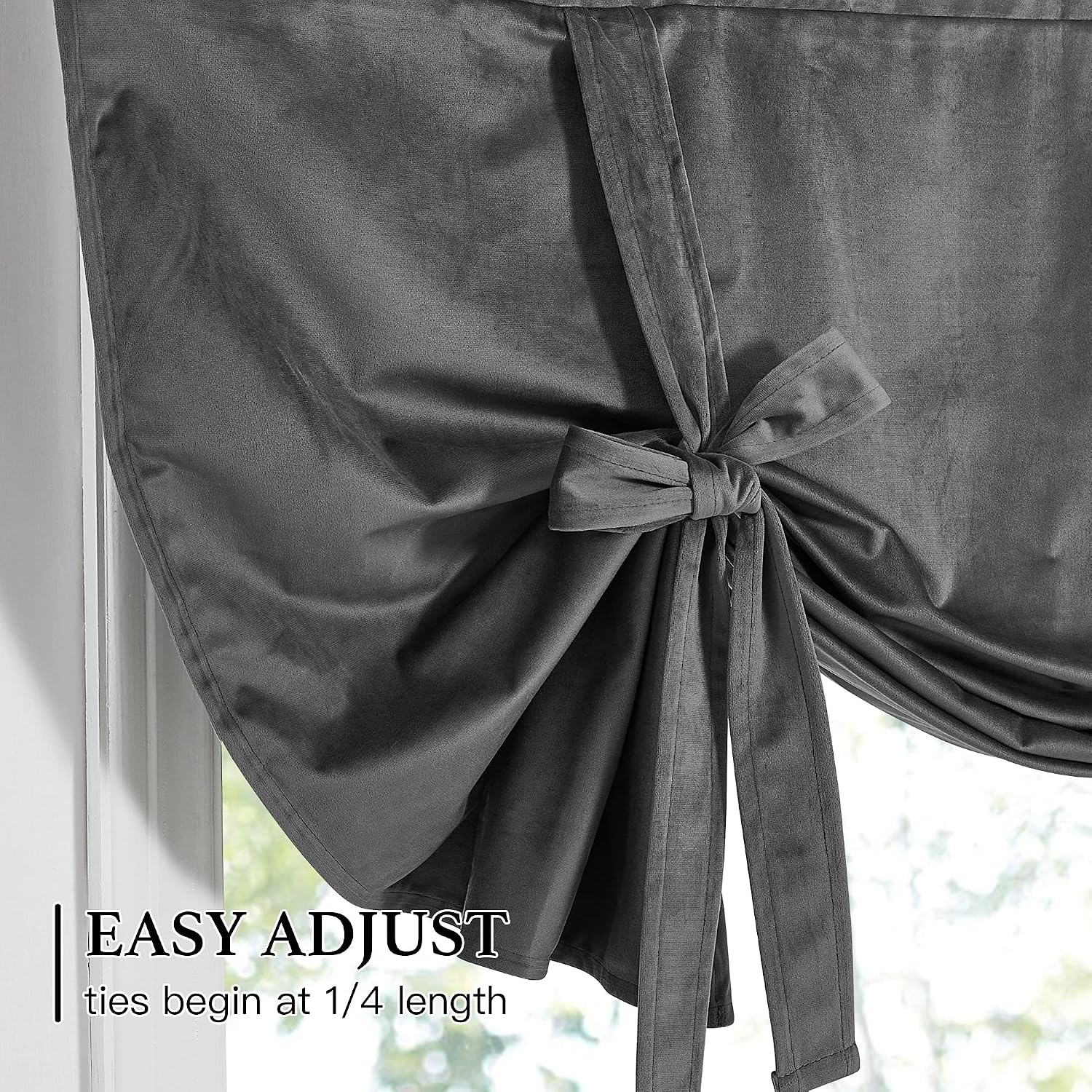 image:imageNICETOWN Thermal Insulated Blackout Short Curtain Bathroom Curtain Gray Tie Up Shade for Small Window Window Valance Balloon Roman Blind Rod Pocket Panel 46 inches W x 63 inches LVelvet Grey