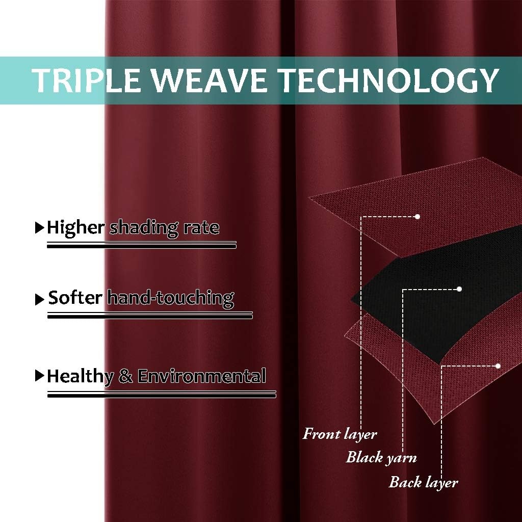 image:imageNICETOWN Thermal Insulated Blackout Short Curtain Bathroom Curtain Gray Tie Up Shade for Small Window Window Valance Balloon Roman Blind Rod Pocket Panel 46 inches W x 63 inches LBurgundy Red