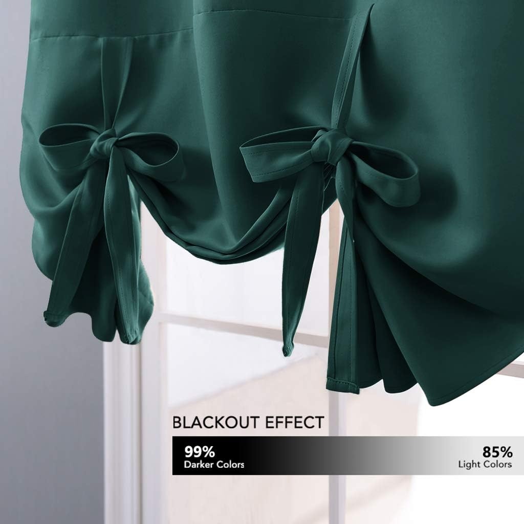 image:imageNICETOWN Thermal Insulated Blackout Short Curtain Bathroom Curtain Gray Tie Up Shade for Small Window Window Valance Balloon Roman Blind Rod Pocket Panel 46 inches W x 63 inches LHunter Green