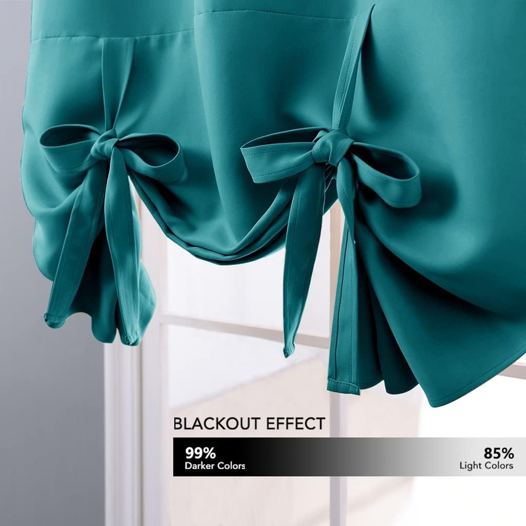 image:imageNICETOWN Thermal Insulated Blackout Short Curtain Bathroom Curtain Gray Tie Up Shade for Small Window Window Valance Balloon Roman Blind Rod Pocket Panel 46 inches W x 63 inches LPeacock Teal