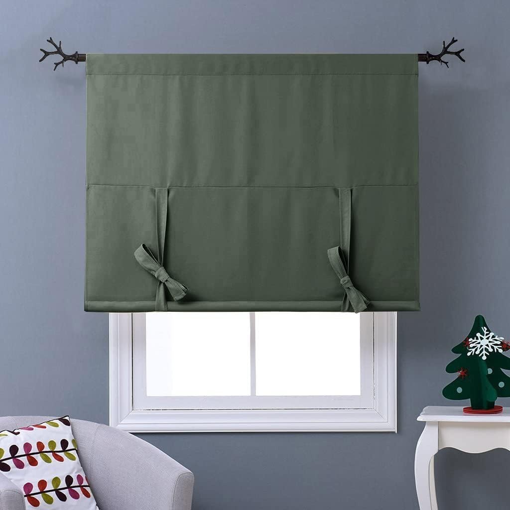 image:imageNICETOWN Thermal Insulated Blackout Short Curtain Bathroom Curtain Gray Tie Up Shade for Small Window Window Valance Balloon Roman Blind Rod Pocket Panel 46 inches W x 63 inches LDark Mallard