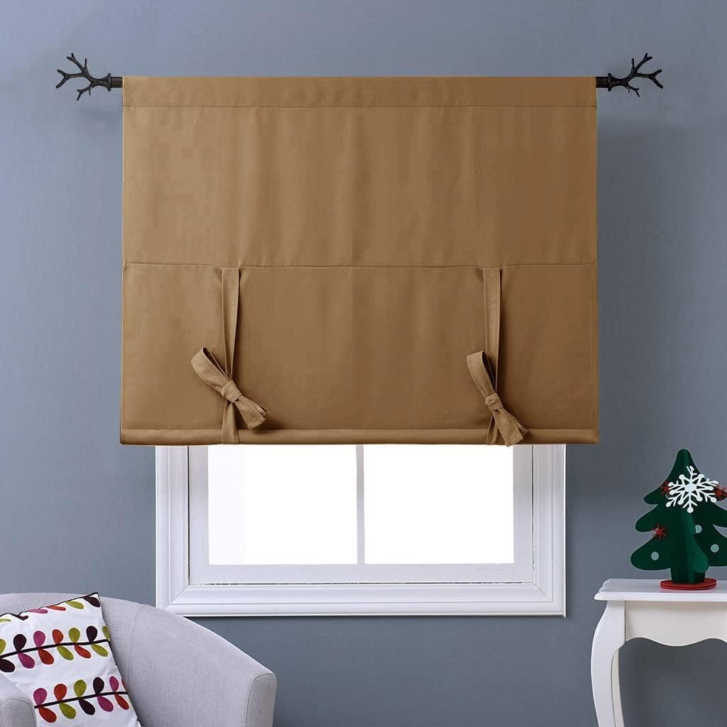 image:imageNICETOWN Thermal Insulated Blackout Short Curtain Bathroom Curtain Gray Tie Up Shade for Small Window Window Valance Balloon Roman Blind Rod Pocket Panel 46 inches W x 63 inches LGold Brown