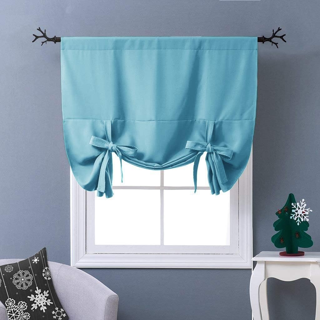 image:imageNICETOWN Thermal Insulated Blackout Short Curtain Bathroom Curtain Gray Tie Up Shade for Small Window Window Valance Balloon Roman Blind Rod Pocket Panel 46 inches W x 63 inches LTurquoise