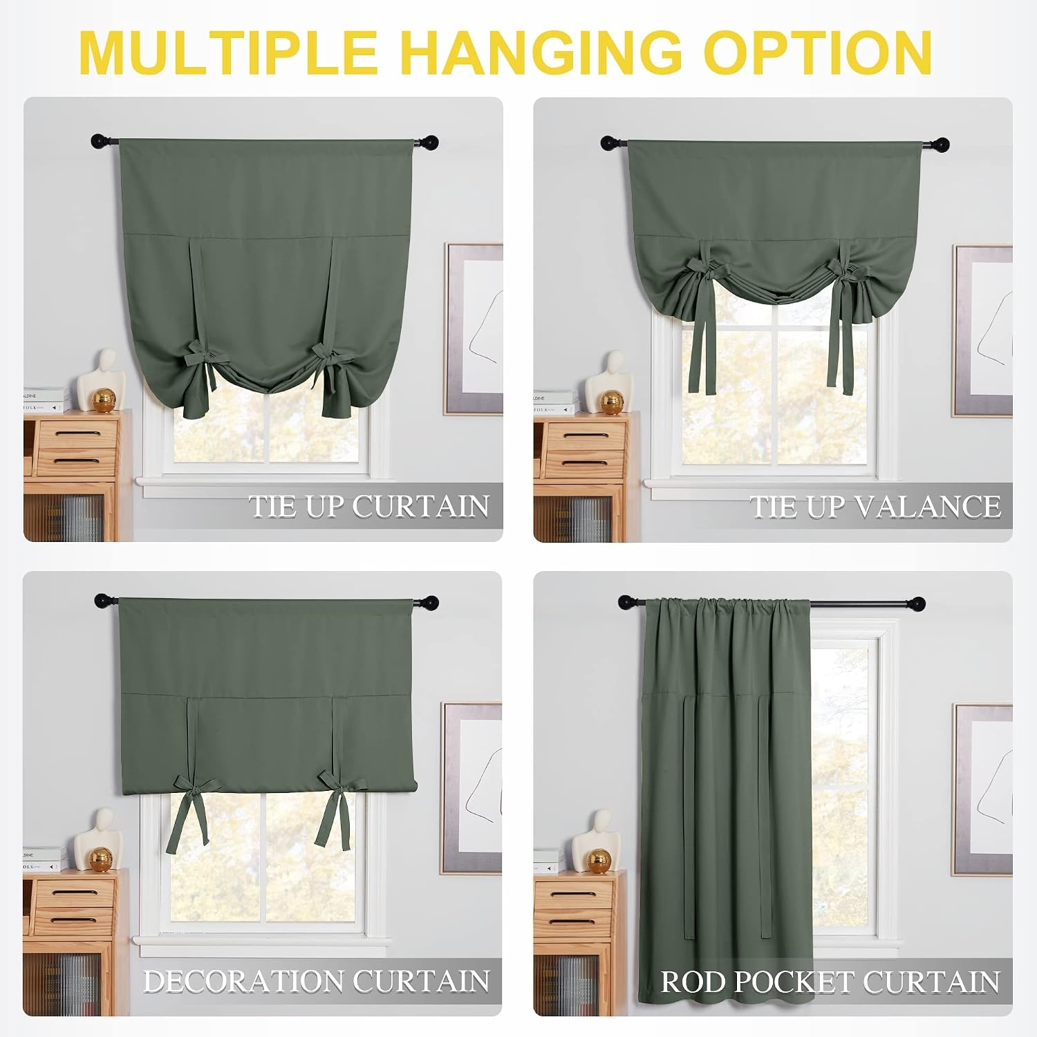 image:imageNICETOWN Thermal Insulated Blackout Short Curtain Bathroom Curtain Gray Tie Up Shade for Small Window Window Valance Balloon Roman Blind Rod Pocket Panel 46 inches W x 63 inches LDark Mallard