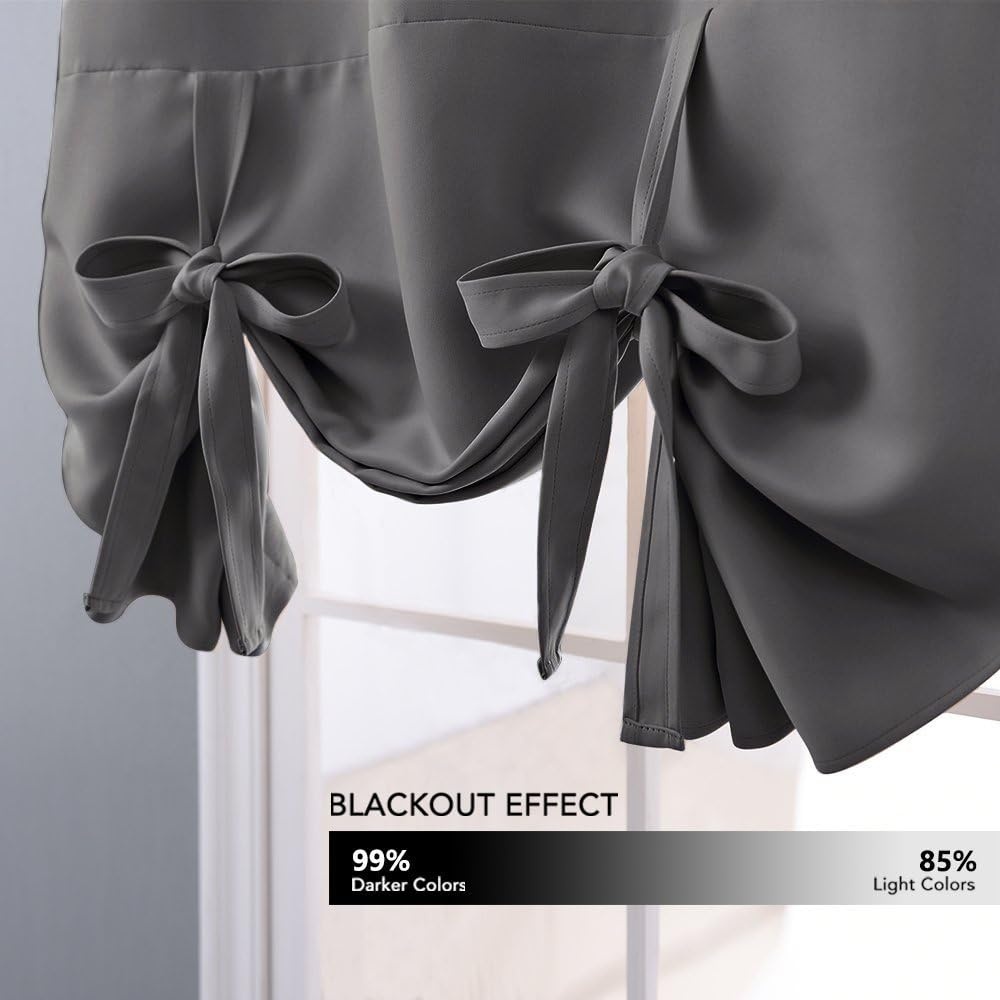 image:imageNICETOWN Thermal Insulated Blackout Short Curtain Bathroom Curtain Gray Tie Up Shade for Small Window Window Valance Balloon Roman Blind Rod Pocket Panel 46 inches W x 63 inches LGrey