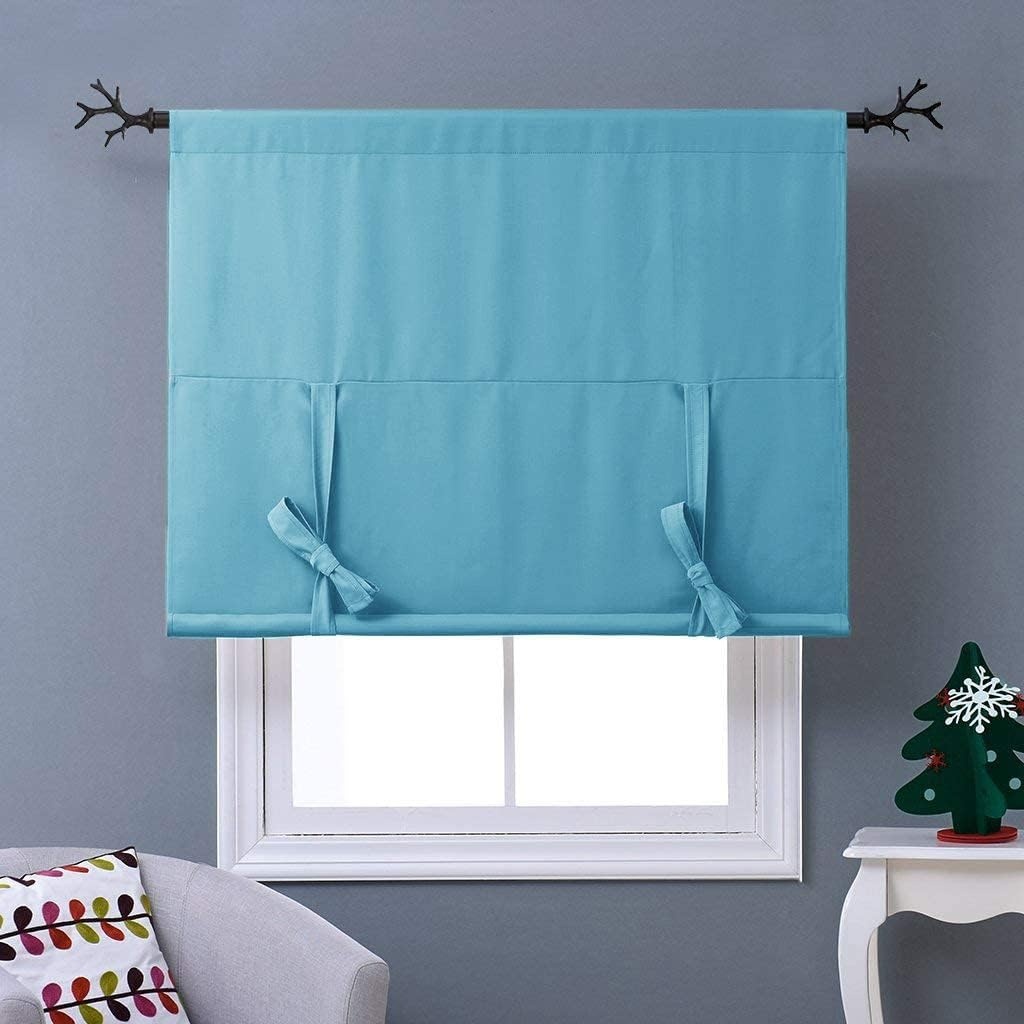 image:imageNICETOWN Thermal Insulated Blackout Short Curtain Bathroom Curtain Gray Tie Up Shade for Small Window Window Valance Balloon Roman Blind Rod Pocket Panel 46 inches W x 63 inches LTurquoise