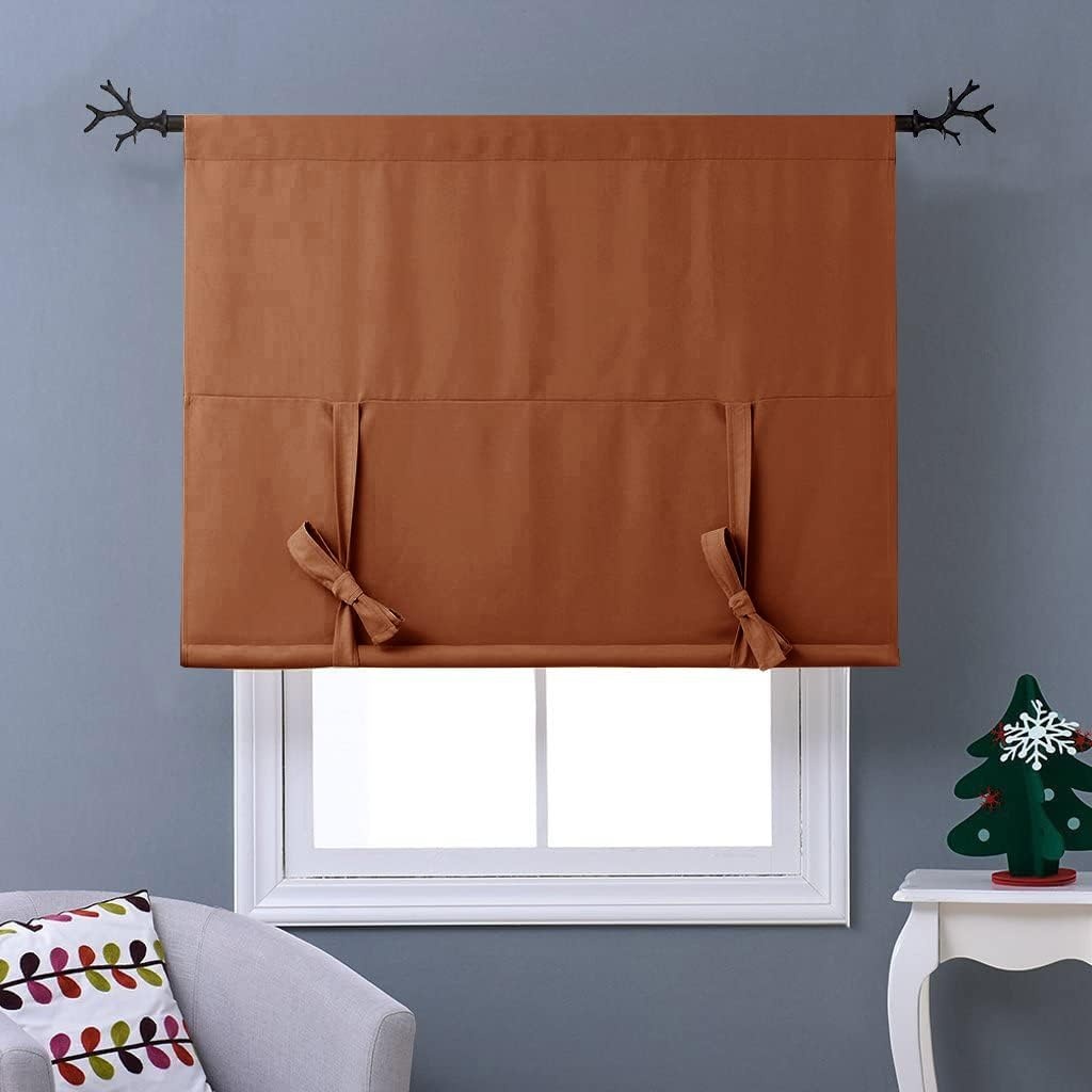 image:imageNICETOWN Thermal Insulated Blackout Short Curtain Bathroom Curtain Gray Tie Up Shade for Small Window Window Valance Balloon Roman Blind Rod Pocket Panel 46 inches W x 63 inches LBurnt Orange