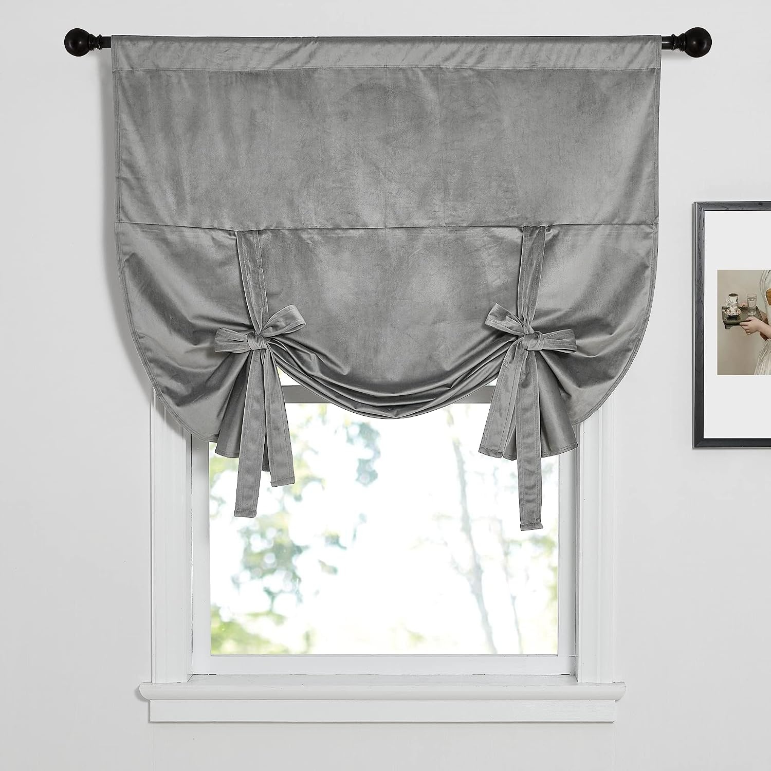image:imageNICETOWN Thermal Insulated Blackout Short Curtain Bathroom Curtain Gray Tie Up Shade for Small Window Window Valance Balloon Roman Blind Rod Pocket Panel 46 inches W x 63 inches LVelvet Silver Gray