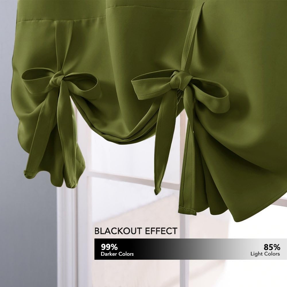 image:imageNICETOWN Thermal Insulated Blackout Short Curtain Bathroom Curtain Gray Tie Up Shade for Small Window Window Valance Balloon Roman Blind Rod Pocket Panel 46 inches W x 63 inches LOlive Green