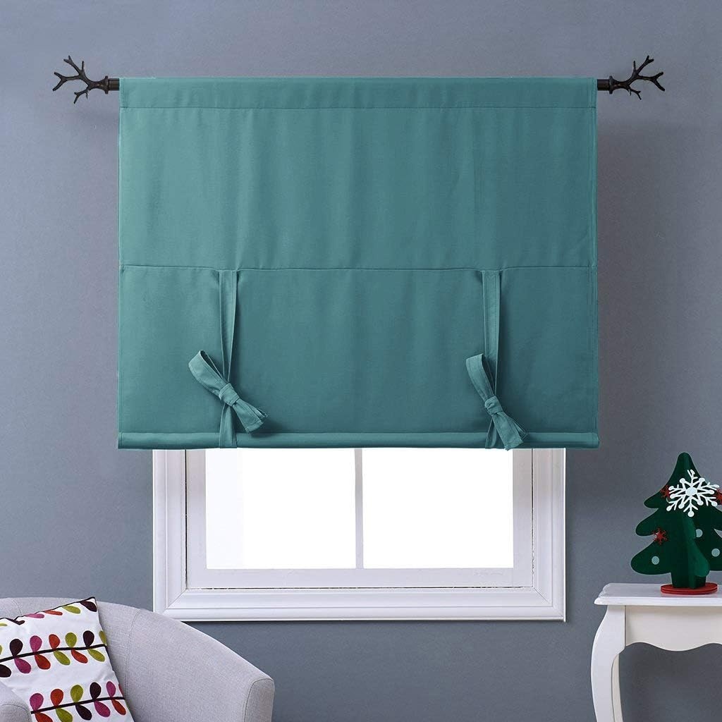 image:imageNICETOWN Thermal Insulated Blackout Short Curtain Bathroom Curtain Gray Tie Up Shade for Small Window Window Valance Balloon Roman Blind Rod Pocket Panel 46 inches W x 63 inches LSea Teal