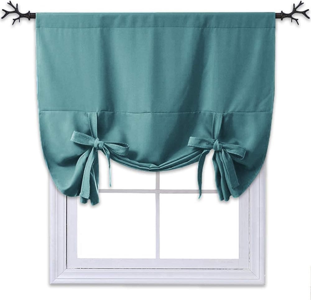 image:imageNICETOWN Thermal Insulated Blackout Short Curtain Bathroom Curtain Gray Tie Up Shade for Small Window Window Valance Balloon Roman Blind Rod Pocket Panel 46 inches W x 63 inches LSea Teal