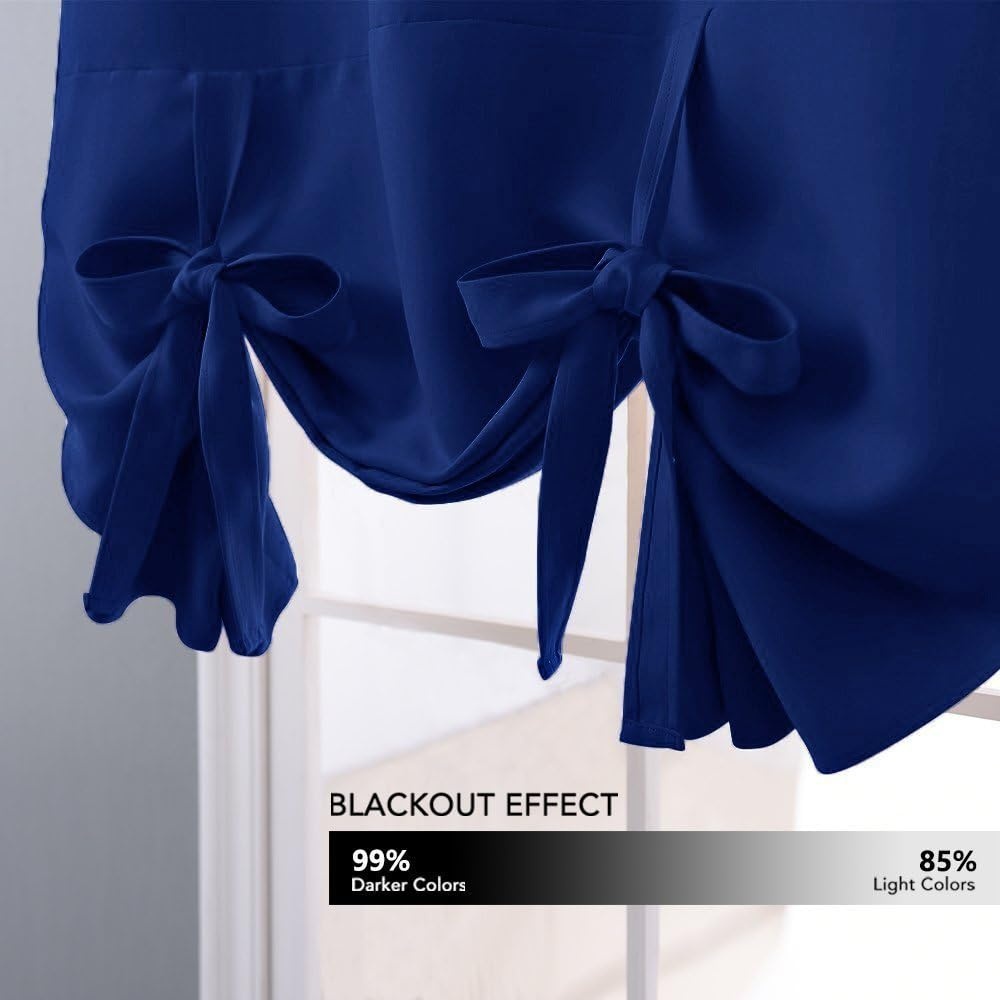 image:imageNICETOWN Thermal Insulated Blackout Short Curtain Bathroom Curtain Gray Tie Up Shade for Small Window Window Valance Balloon Roman Blind Rod Pocket Panel 46 inches W x 63 inches LNavy Blue