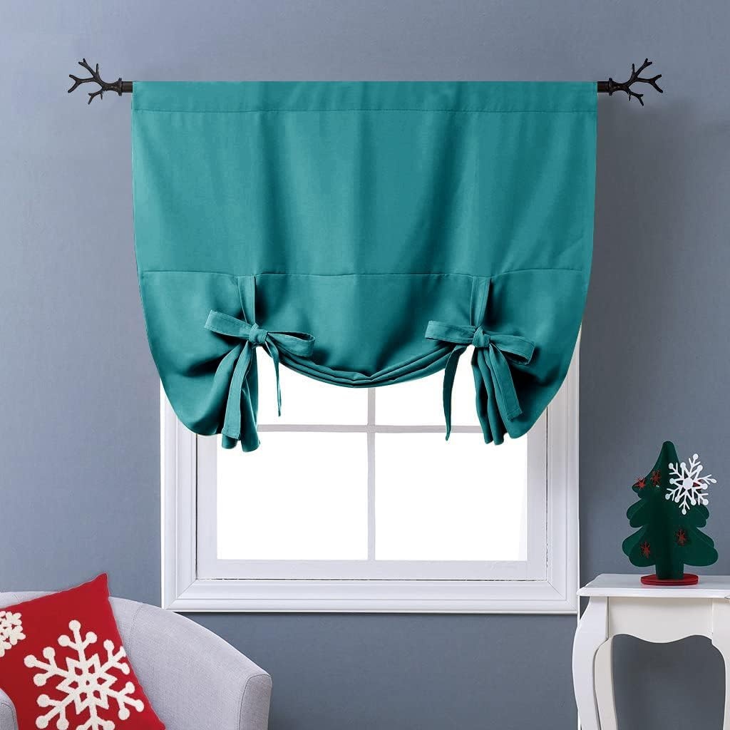 image:imageNICETOWN Thermal Insulated Blackout Short Curtain Bathroom Curtain Gray Tie Up Shade for Small Window Window Valance Balloon Roman Blind Rod Pocket Panel 46 inches W x 63 inches LPeacock Teal